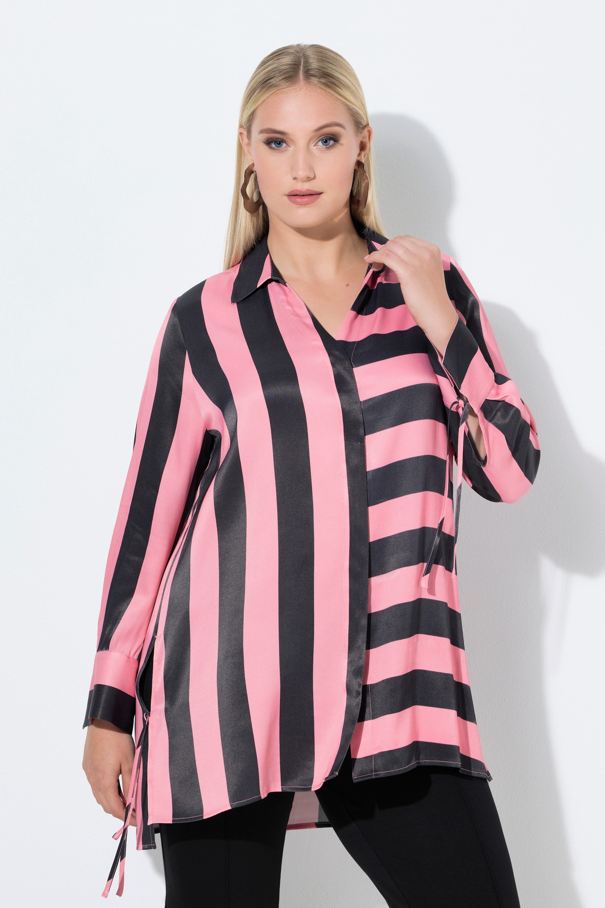 Hemdbluse Bluse Blockstreifen Hemdkragen Langarm