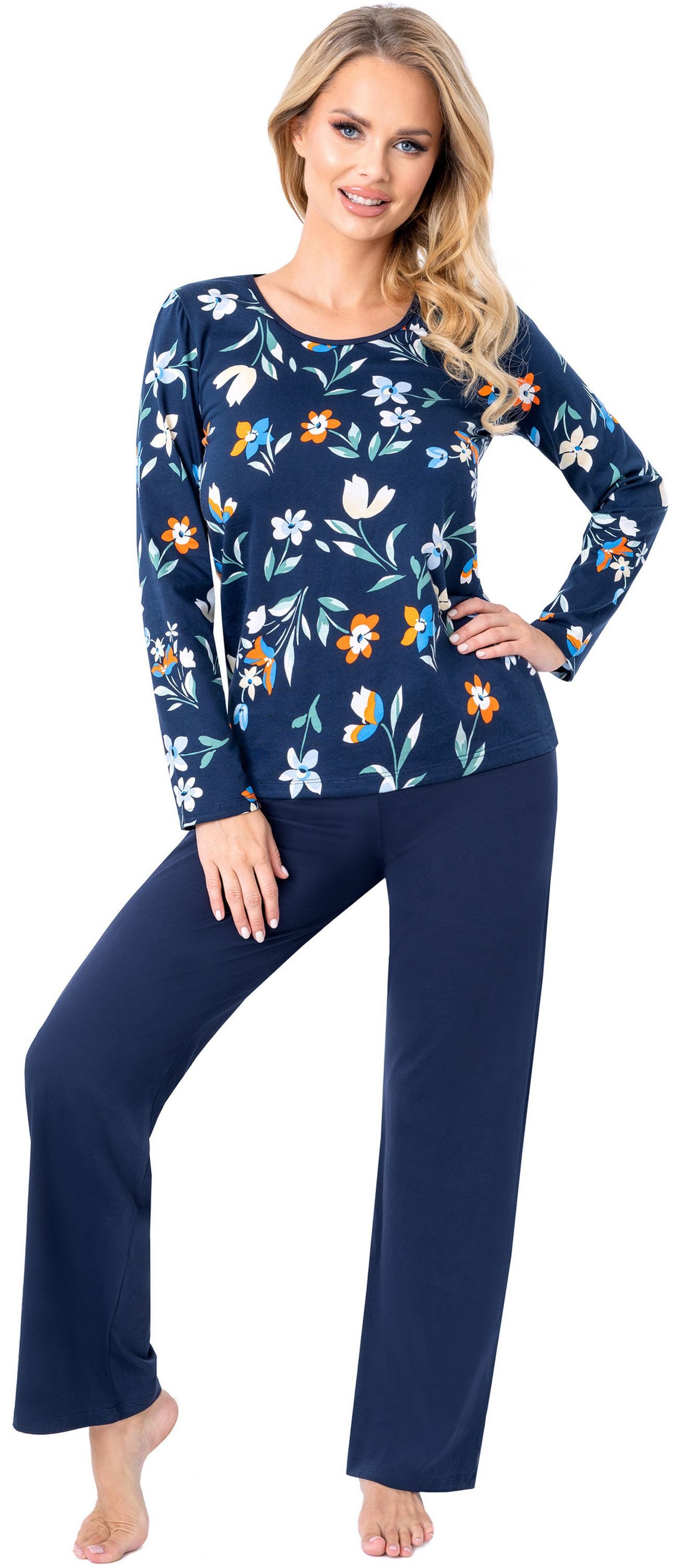 Donna Schlafanzug Caroline (Set, 2 tlg., 2-teilig) Damen Pyjama lang 2-teilig Langarm Baumwolle Winter