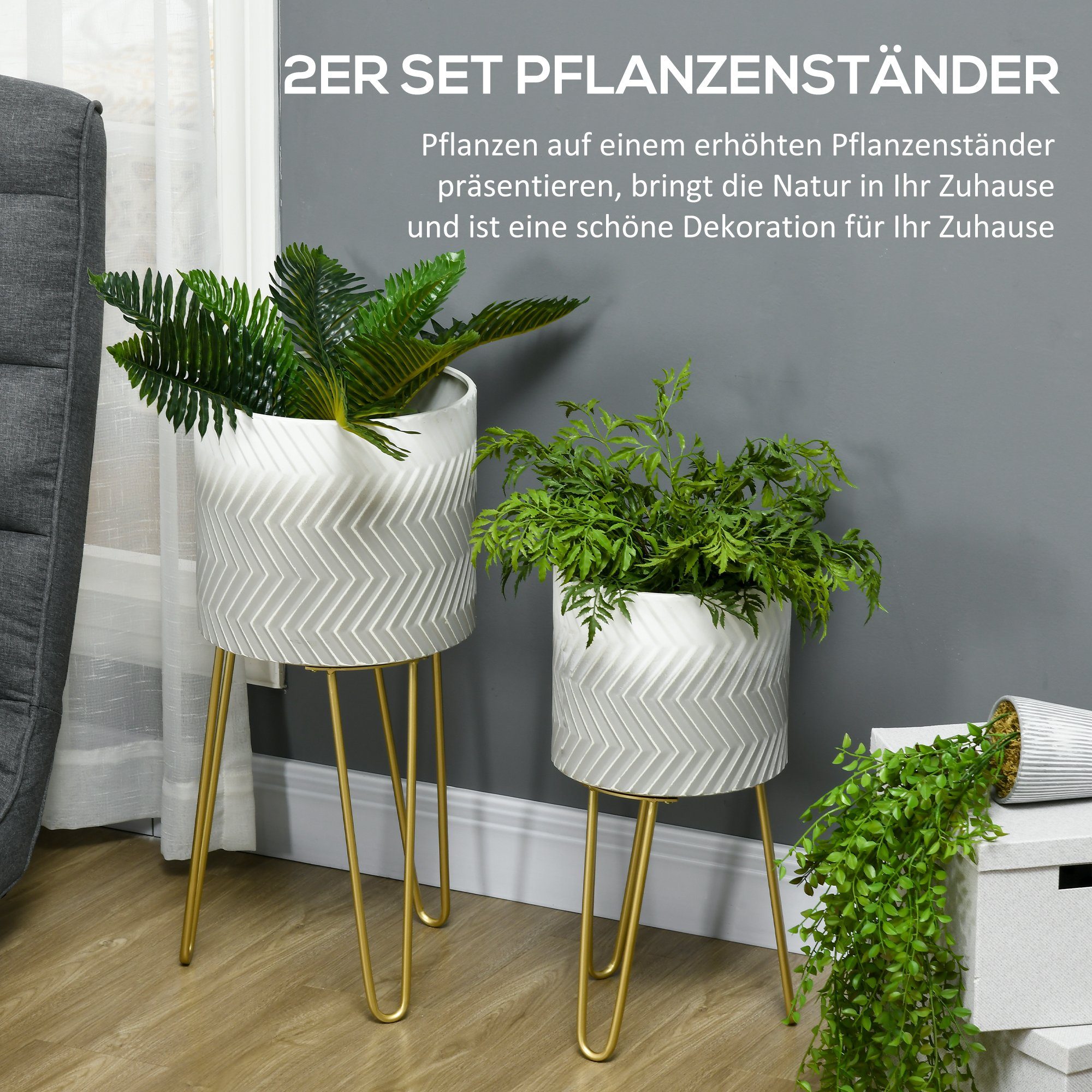 Outsunny Flower Stand Plant Stand with Frame, Planter (Flower Pots, 2 pcs., Decorative Round Planters), Metal 30 x 30 x 67 cm