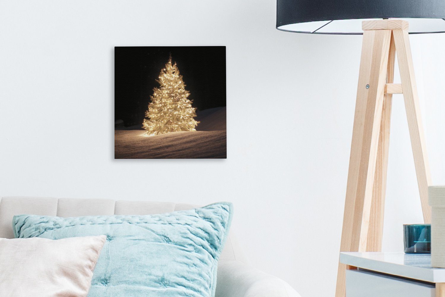 Wohnzimmer für Leinwandbild OneMillionCanvasses® (1 beleuchteter St), Schlafzimmer Nacht, bei Weihnachtsbaum Leinwand Bilder Ein