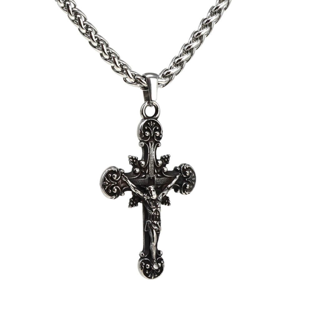 Kette mit Anhänger Lederkette Edelstahlkette 316L VINTAGE JESUS