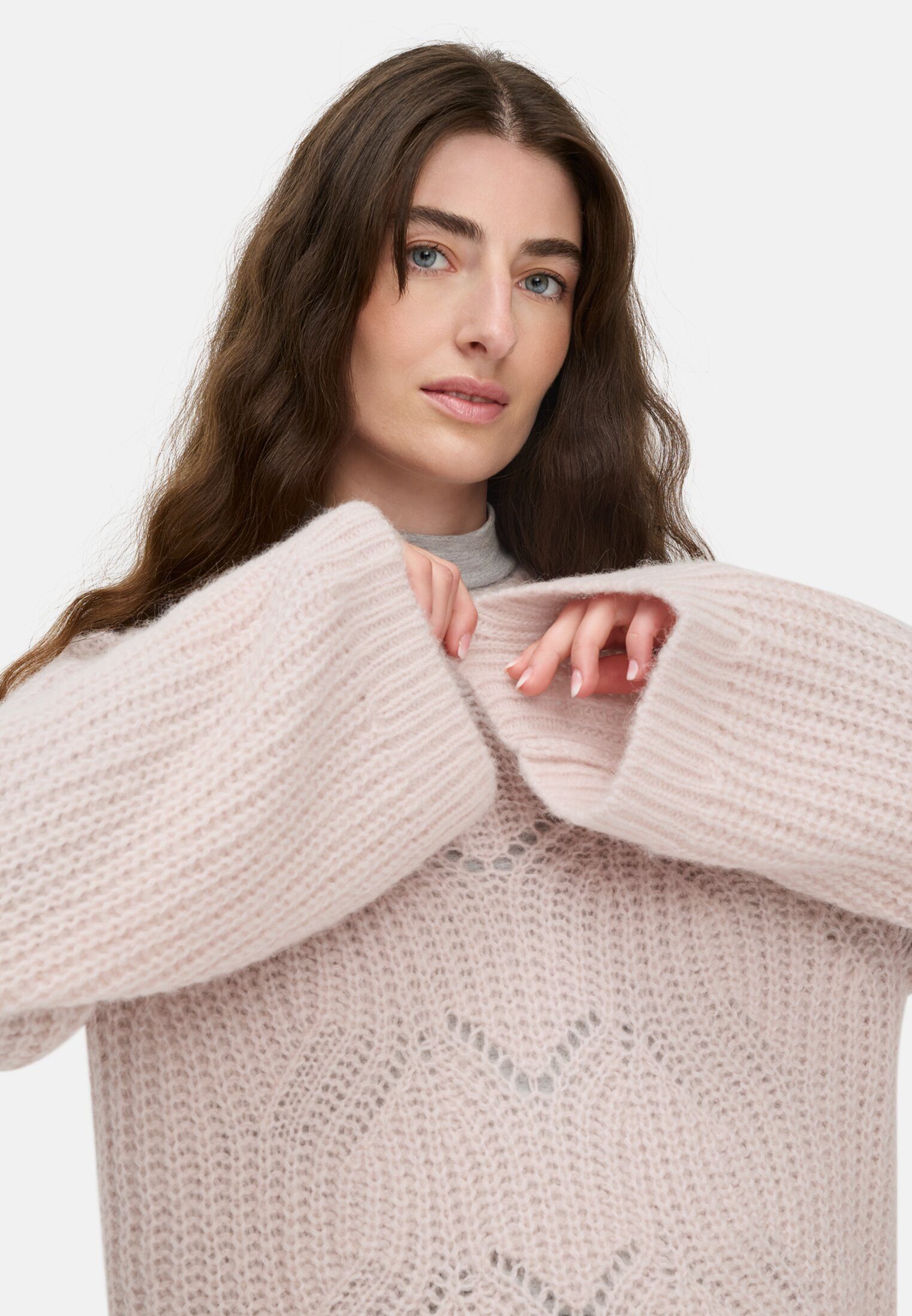 camel active Strickpullover Pullover mit strukturiertem Strickmuster Langarm Markenlabel