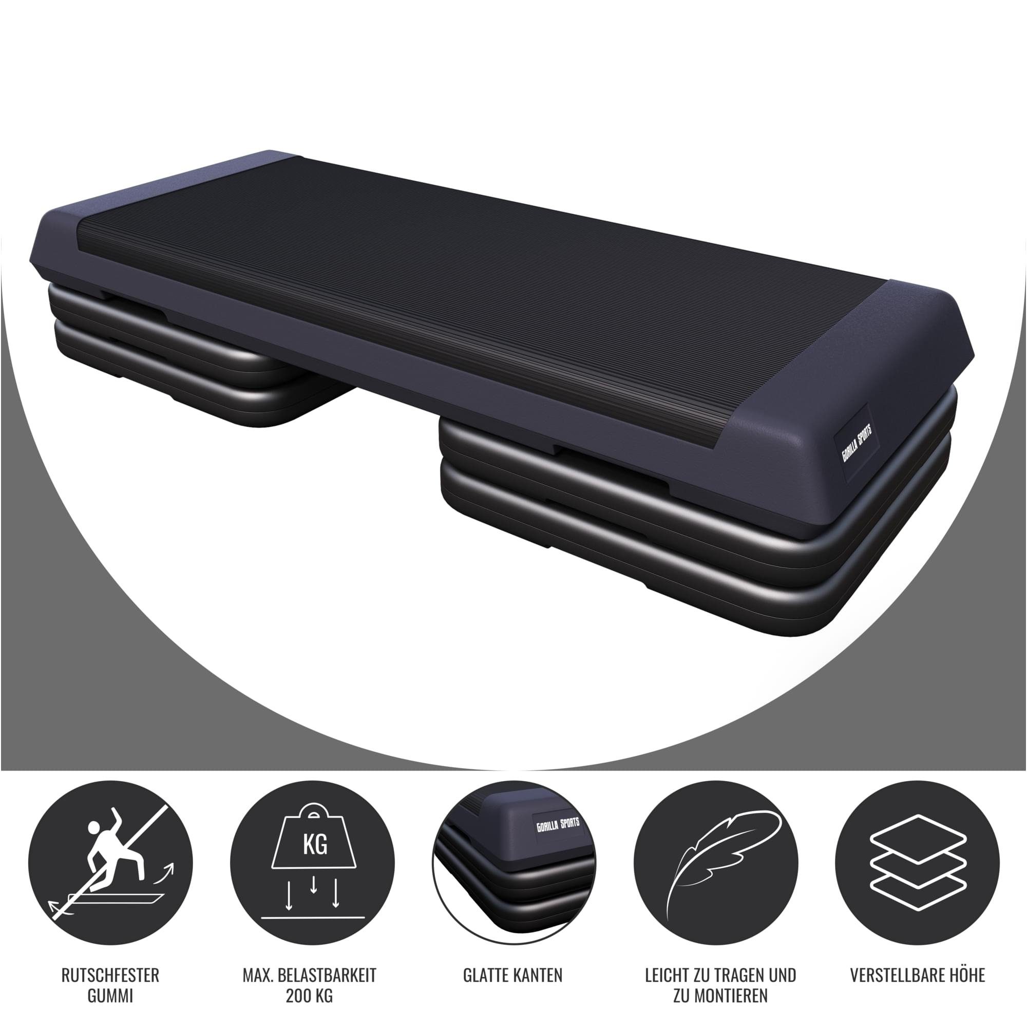 GORILLA SPORTS Yogamatte Steppbrett mit Gummimatte Schwarz/Dunkelgrau (1-St) – Bild 4 von 5