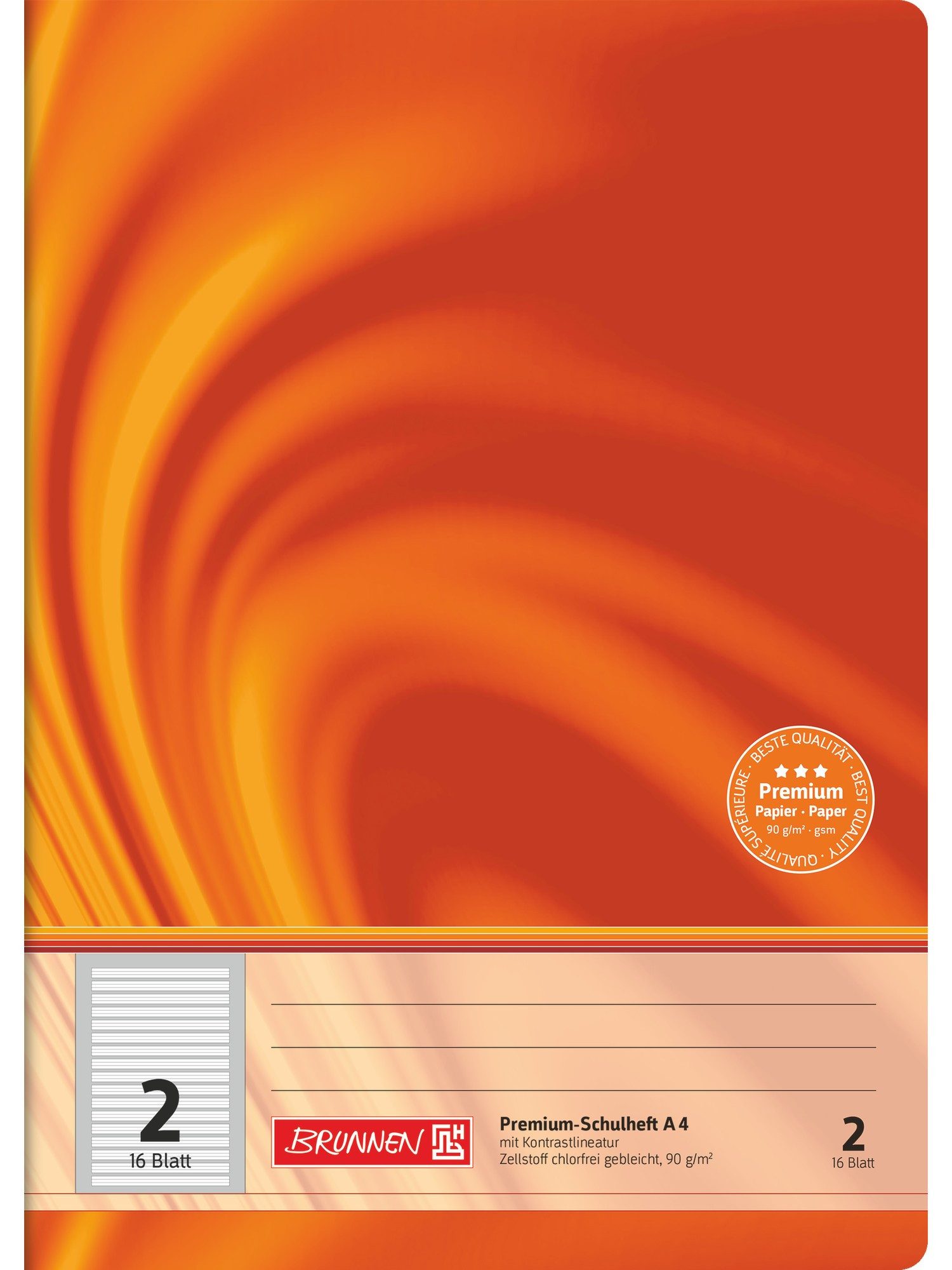 Baier & Schneider Schulheft Schulheft Premium Vivendi A4 Lineatur 2 orange 16 Blatt, Drahtheftung