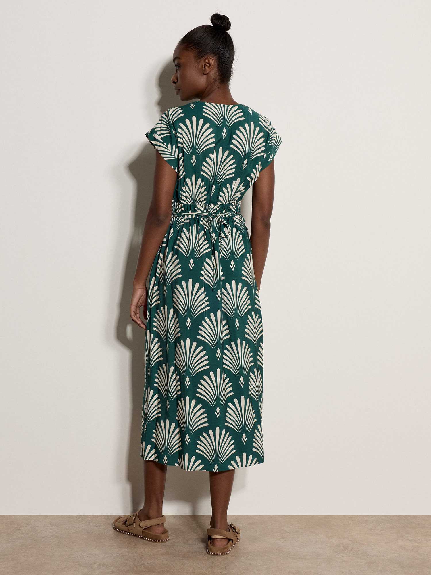 Apricot Midikleid Midaxi-Kleid mit Fächerprint mit Bindeband