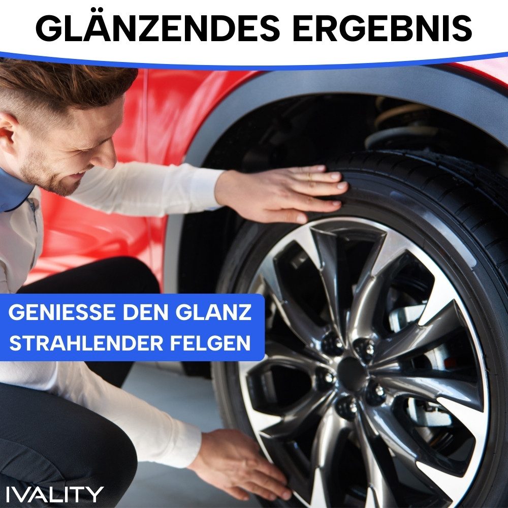 IVALITY Wheel Brush - Ultra-thin Car Microfiber Brush - Premium - Effective & Gentle, For All Car Wheels, Small Gaps, Entire Wheel Well, Car Cleaning, (With 2x Replacement Covers, 3-piece Set, Perfect for Wheel Cleaning), ultra-thin, reaches every corner and the entire wheel well