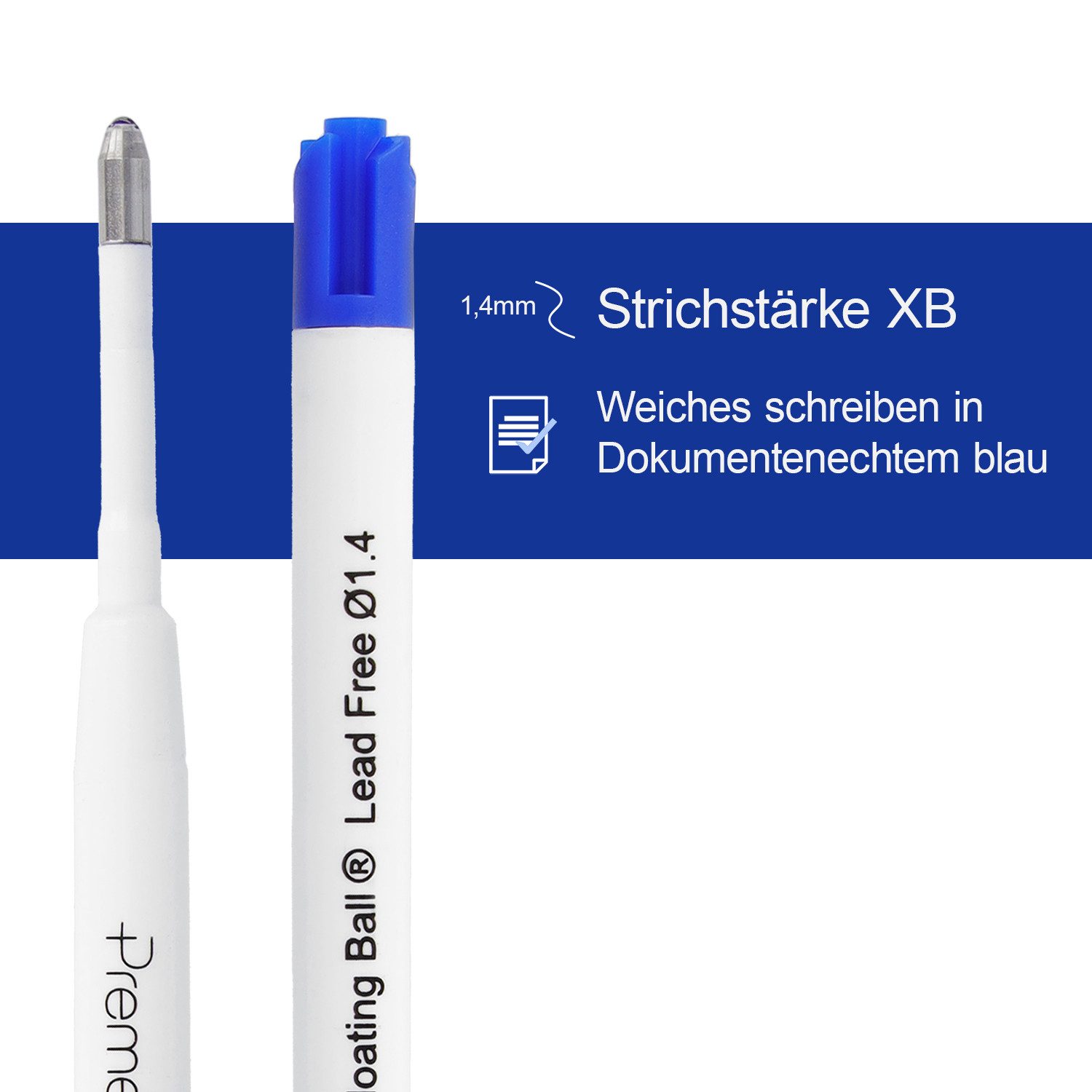 WESTCOTT Kugelschreibermine G2 Nachfüllpack Blau 10 Stück, Kugelschreiberminen XB 1,4 mm, kompatibel mit ISO Standard G2, dokumentenechte Tinte