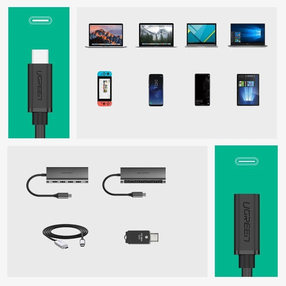 UGREEN Verlängerungskabel USB Typ C 3.1 (weiblich) - USB Typ C 3.1 (männlich) Smartphone-Kabel, (50 cm) – Bild 5 von 5