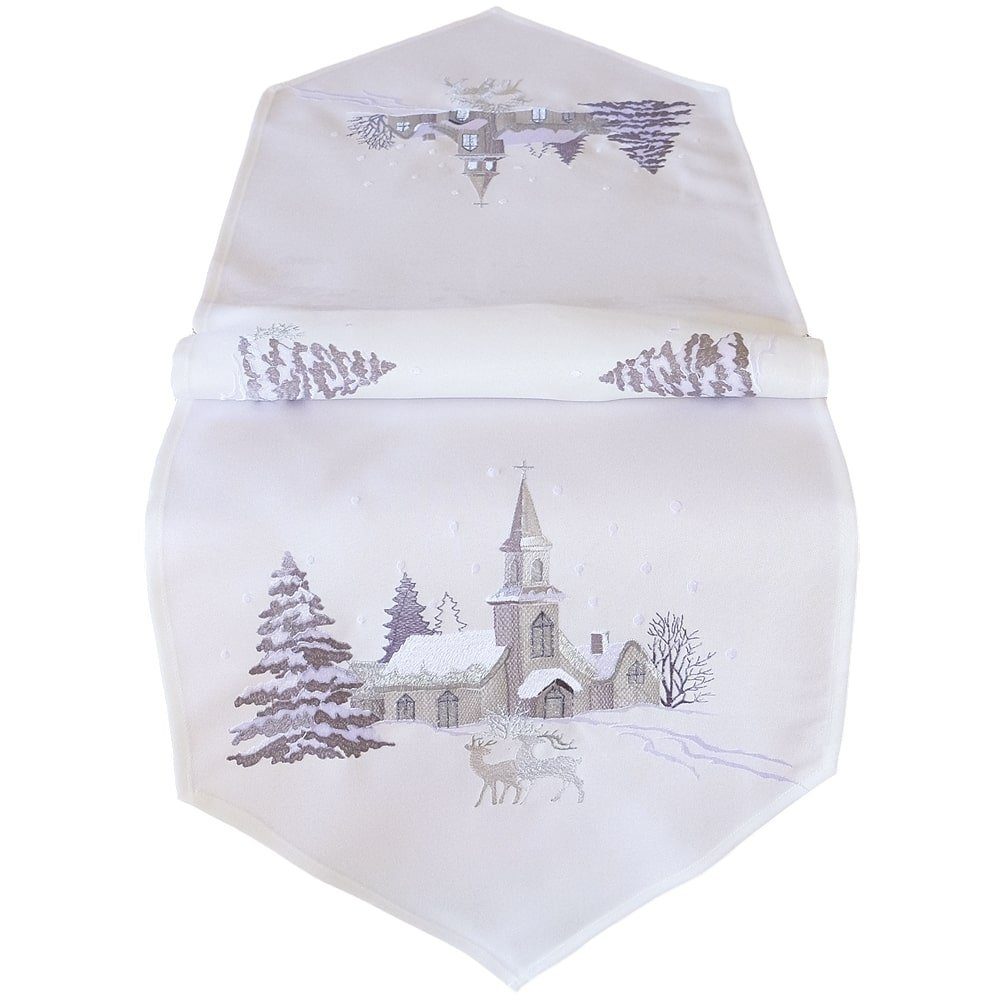 matches21 HOME & HOBBY Tischdecke Tischläufer SASKIA Dorf im Winter weiß si günstig online kaufen