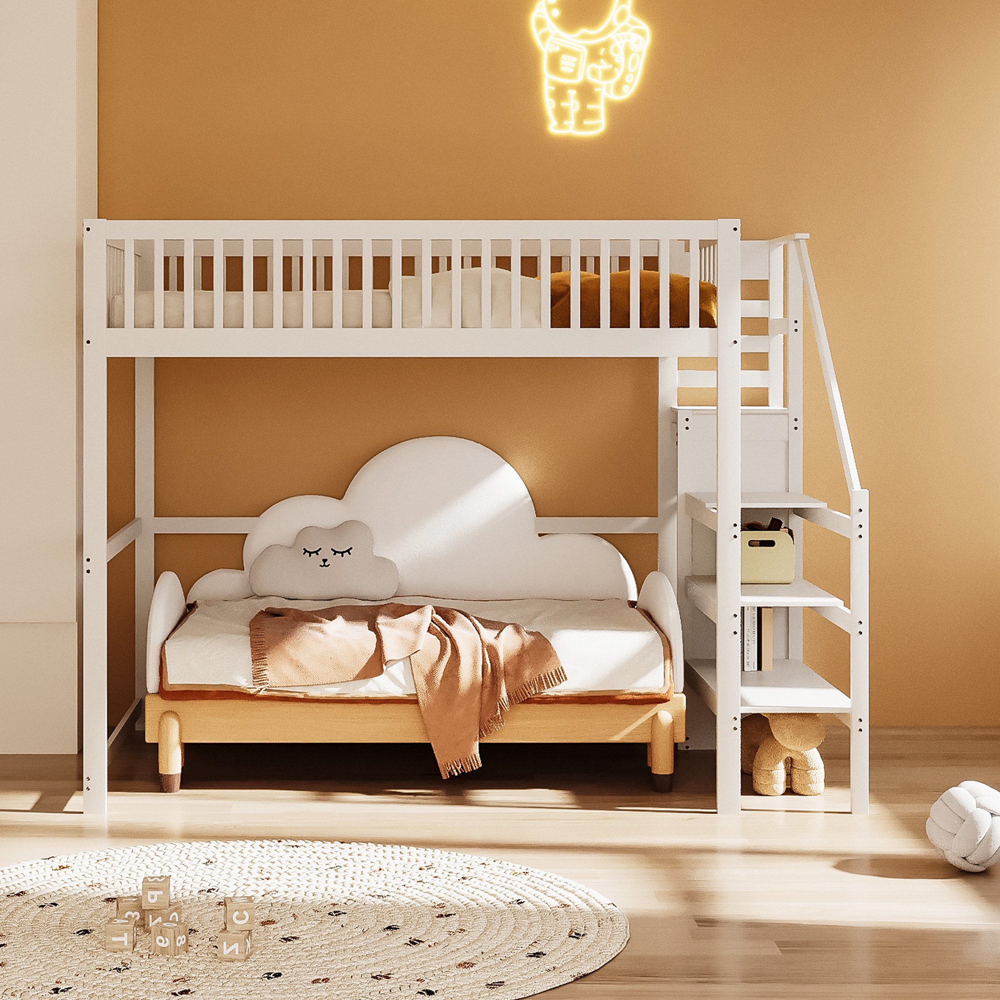 Flieks Hochbett Massivholz Kinderbett 140x200cm mit günstig online kaufen