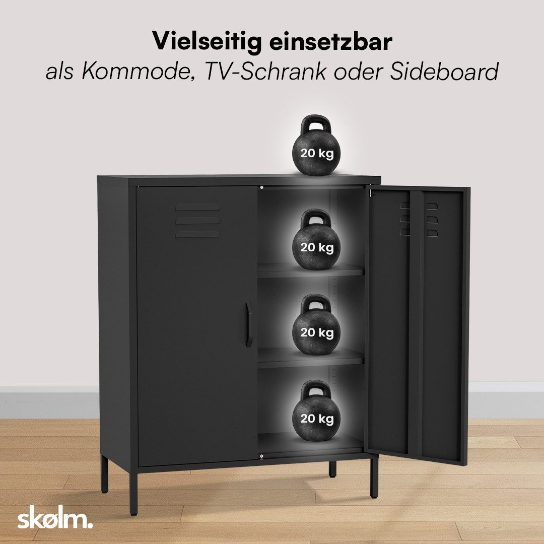 skølm Kommode Atria aus Metall (Schwarz, 3 Fächer), höhenverstellbare Böden, Highboard auch verfügbar mit Schubladen