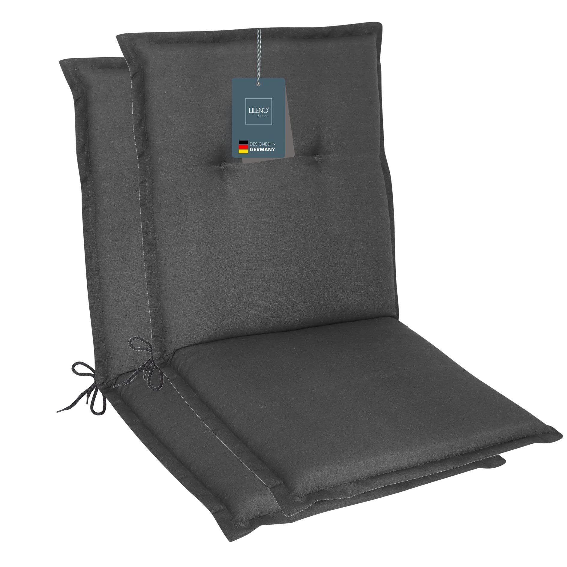 LILENO HOME Polsterauflage Niedriglehner, bequeme Sitzauflage für Gartenstühle, Stuhlkissen, (2 St., 2er Set), Gartenstuhl Auflage in Uni Anthrazit, Sitzpolster waschbar