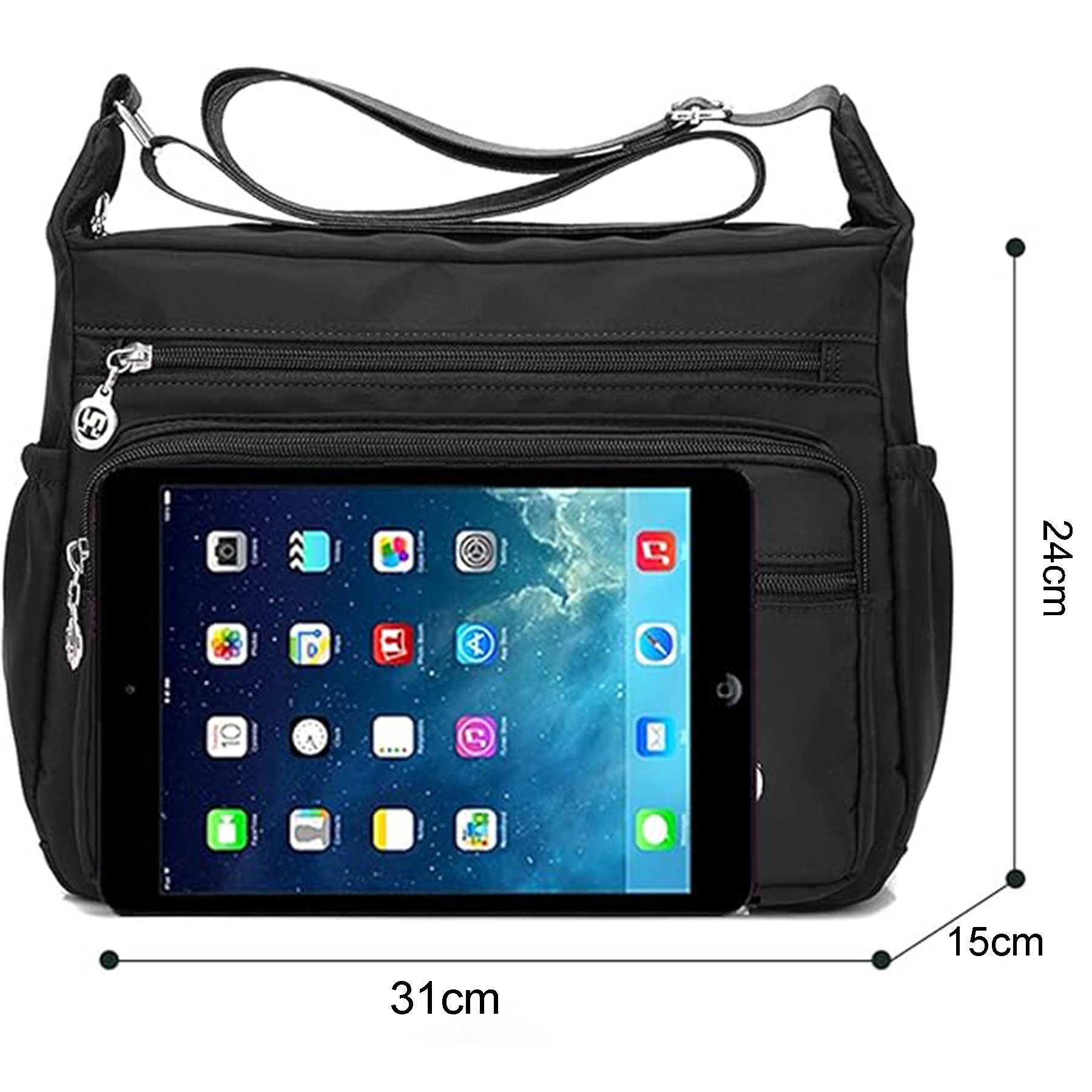 Mutig Schultertasche Umhängetasche Damen, Wasserdicht Nylon Schultertasche (Mehrfachtasche Handtasche mit RFID Geldbörse, Vintage Einfarbige, Crossbody, Schultertasche, Freizeit), Groß Stofftasche Handtaschen Strandtasche