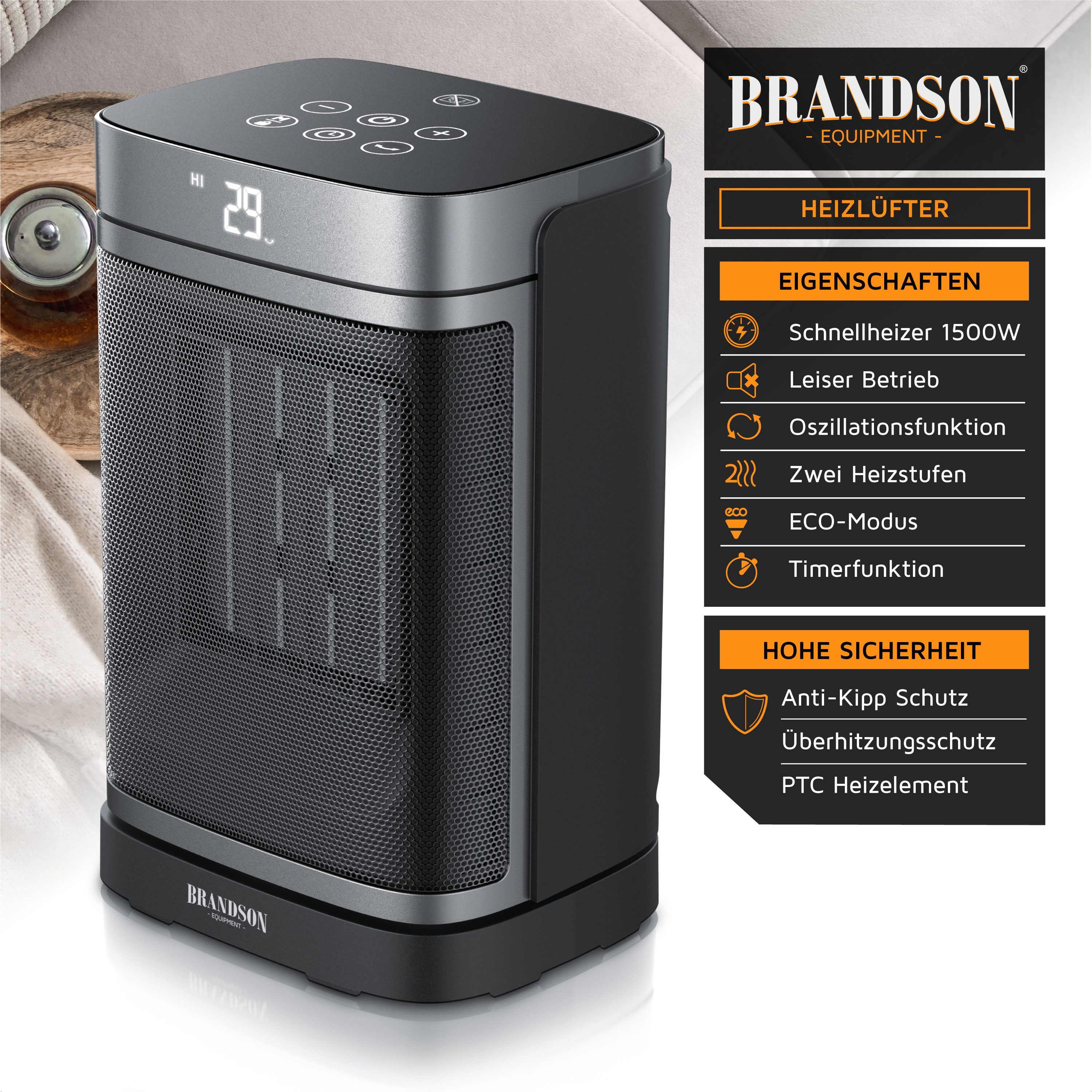 Brandson Heizlüfter Keramik Heizgerät, Oszillation, Timer, günstig online kaufen