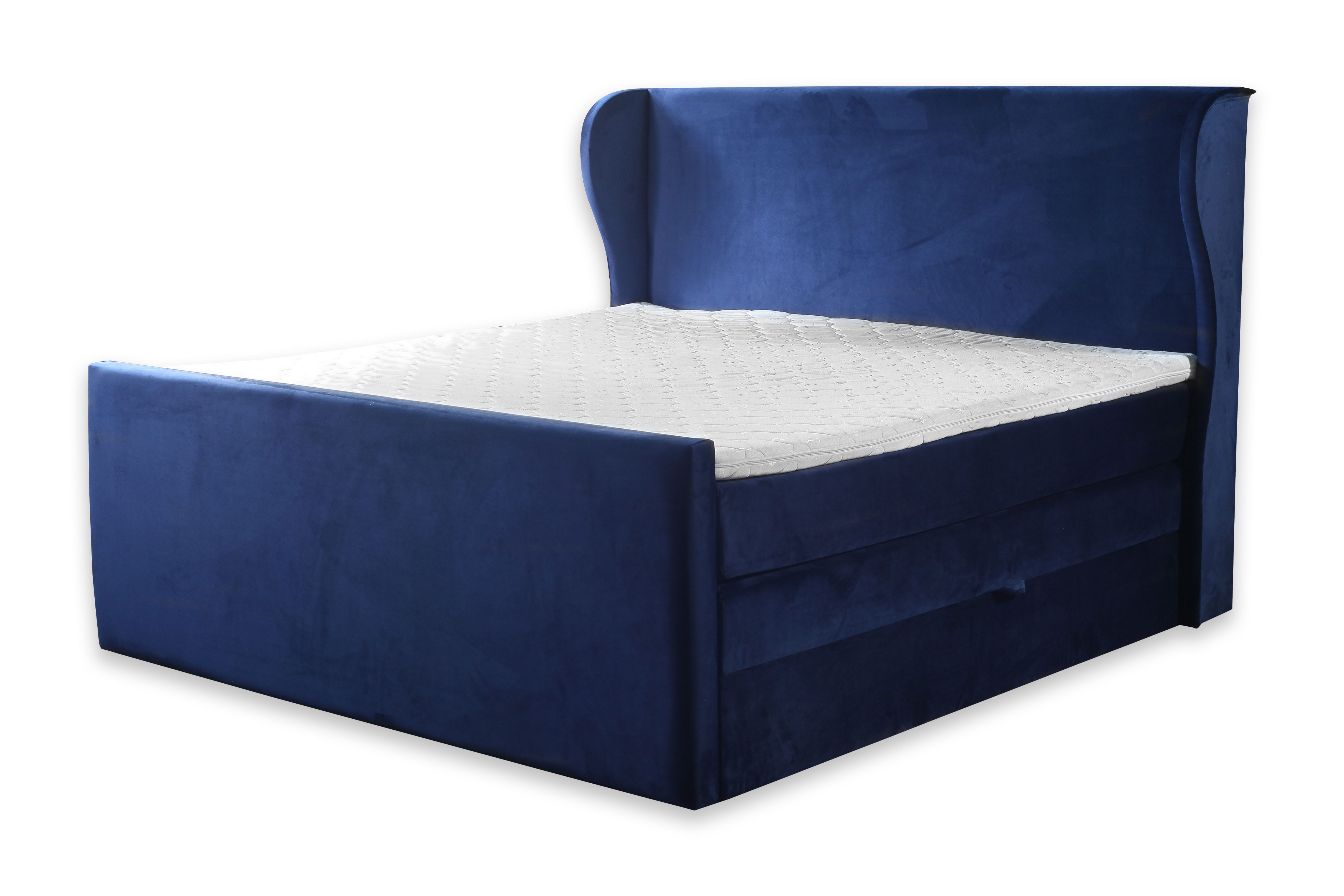JVmoebel Boxspringbett Modernes Doppelbett in Blau mit Velours-Oberfläche und Stauraum (1-St)