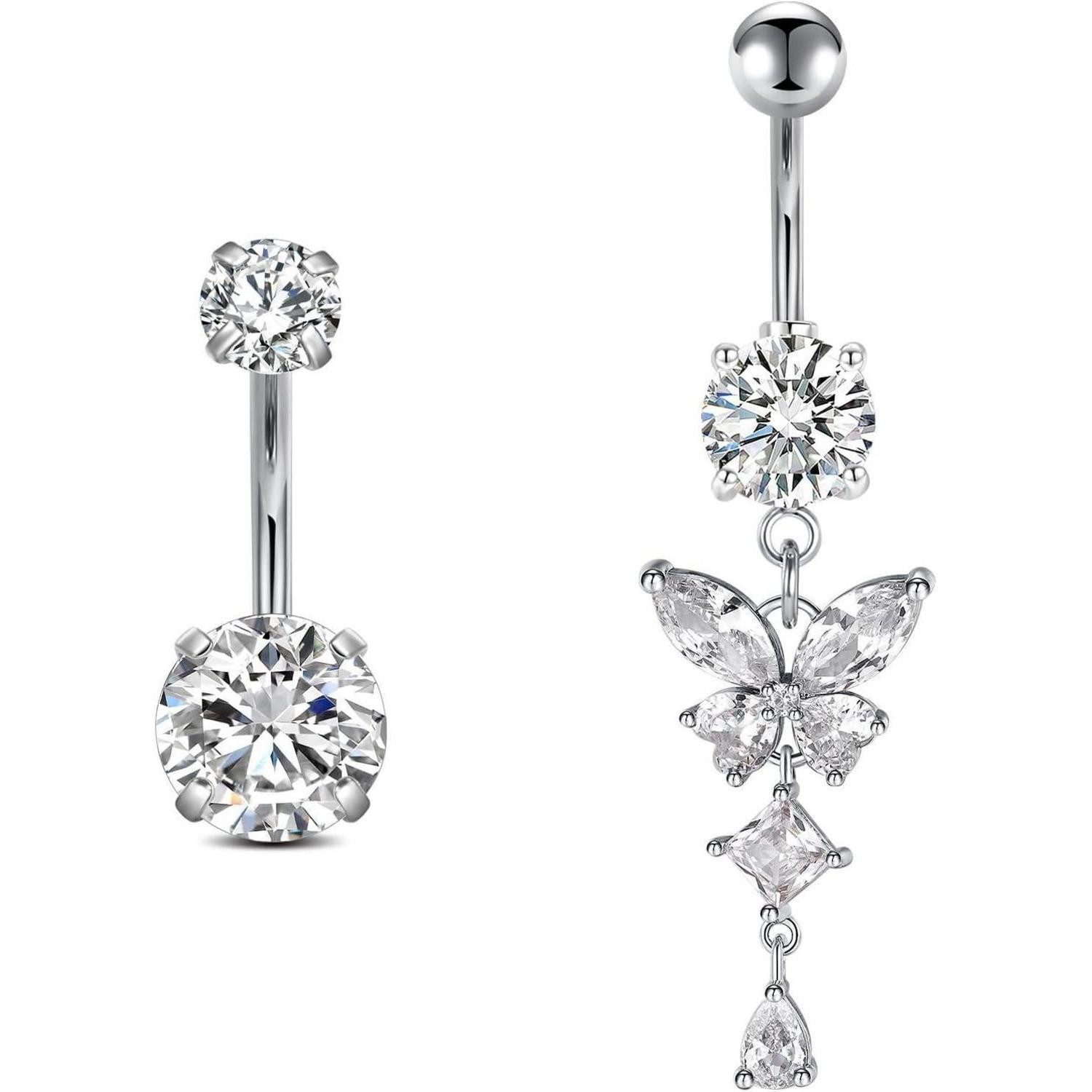 LuxusKollektion Bauchnabelpiercing Bauchnabelpiercing Chirurgenstahl Schmetterling Gold Silber-10mm