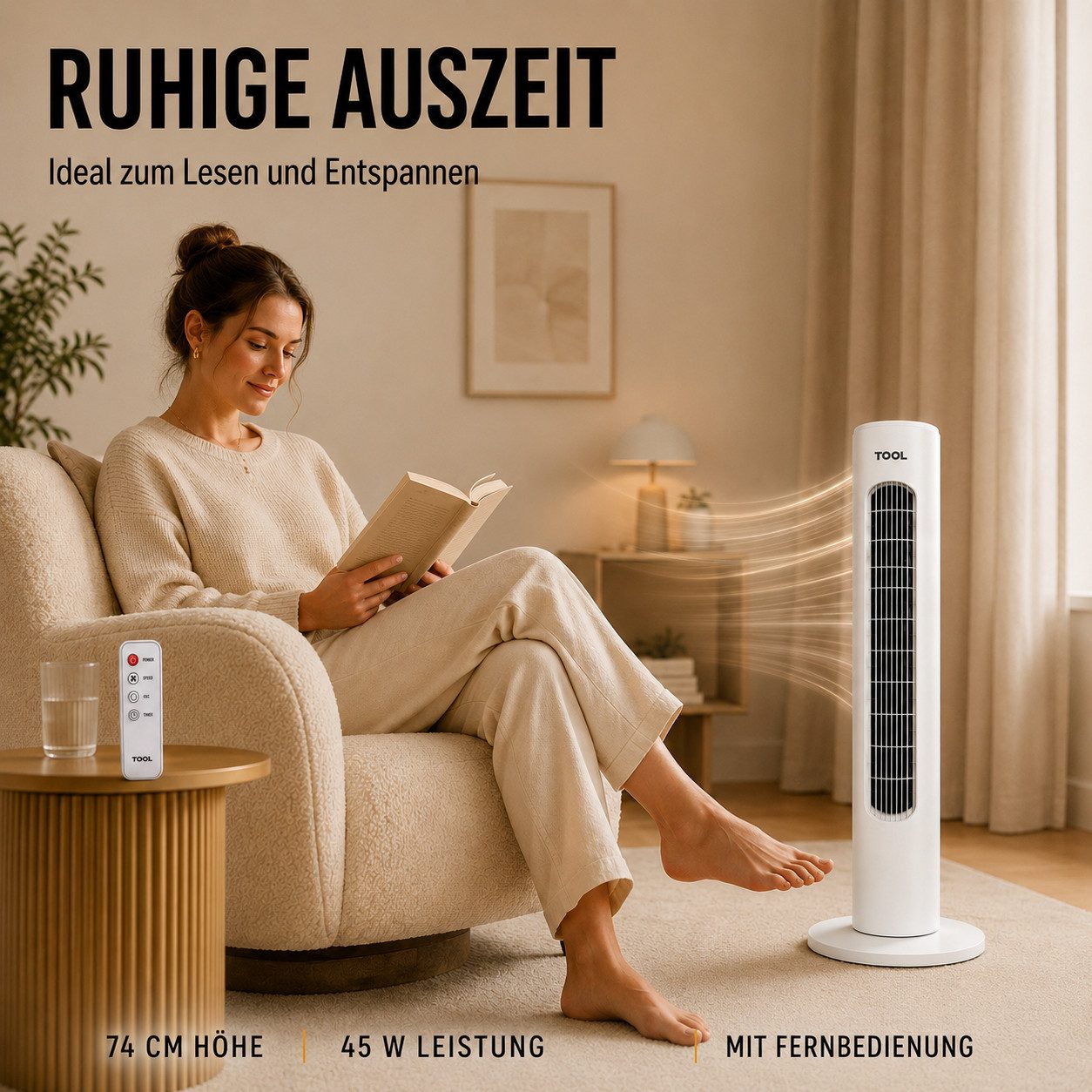Ertex Standventilator Standventilator Turmventilator Ventilator 74 cm / 45W Timer+Fernbed.