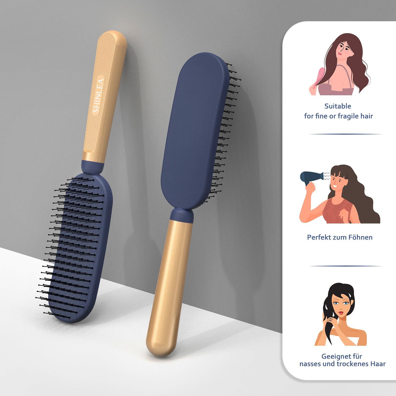 Forrlite Haarbürsten-Set Entwirrende Haarbürste für nasses und trockenes Haar, Föhnen Styling-Haarbürste für Damen, Herren, Kinder, reduziert Bruch, beseitigt Knoten, Haarbürste mit Kugelspitzen