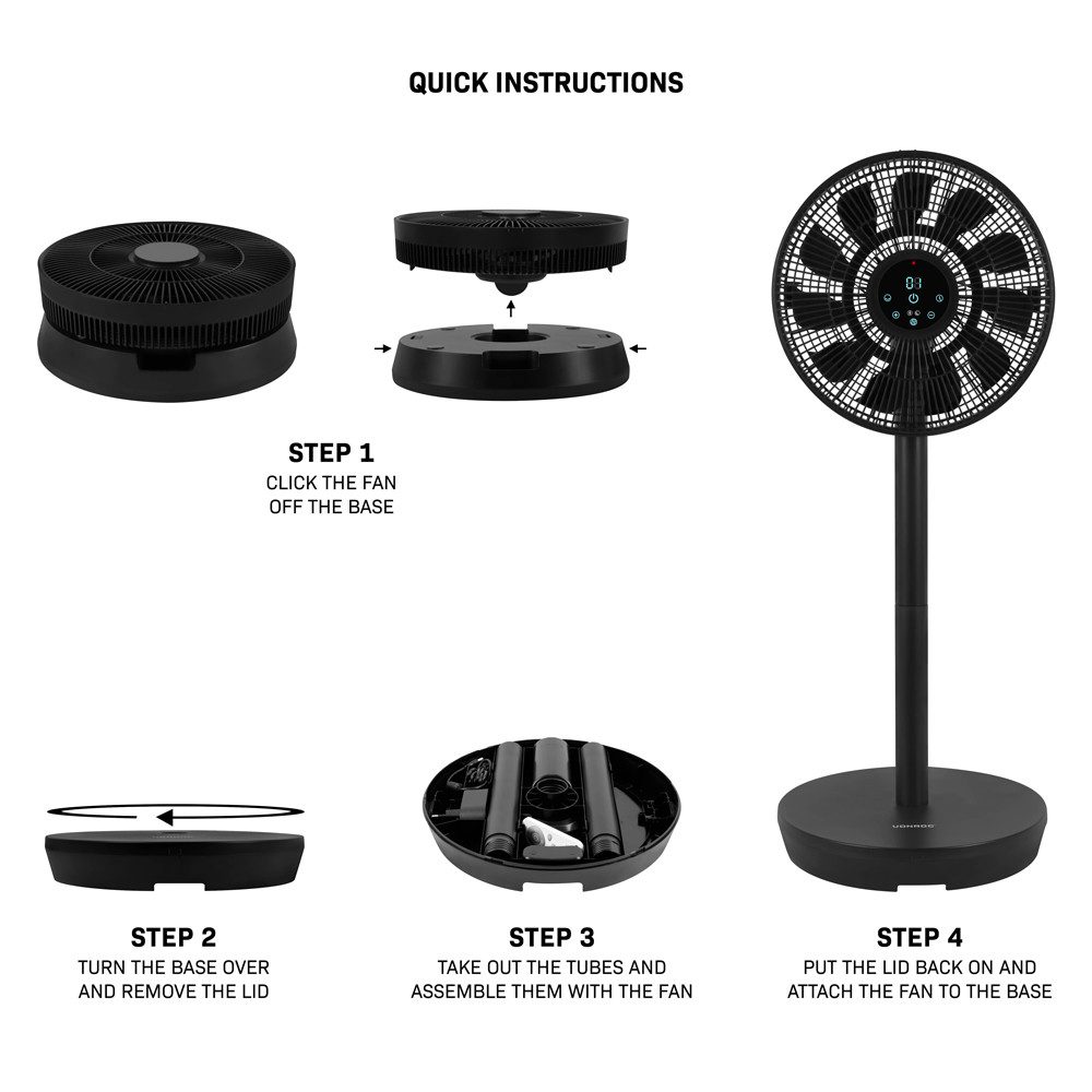 VONROC Akku-Standventilator oszillierend leise (44 dB) - Ventilator mit Fernbedienung, 24 Geschwindigkeitsstufen - Leicht & tragbar- Modular