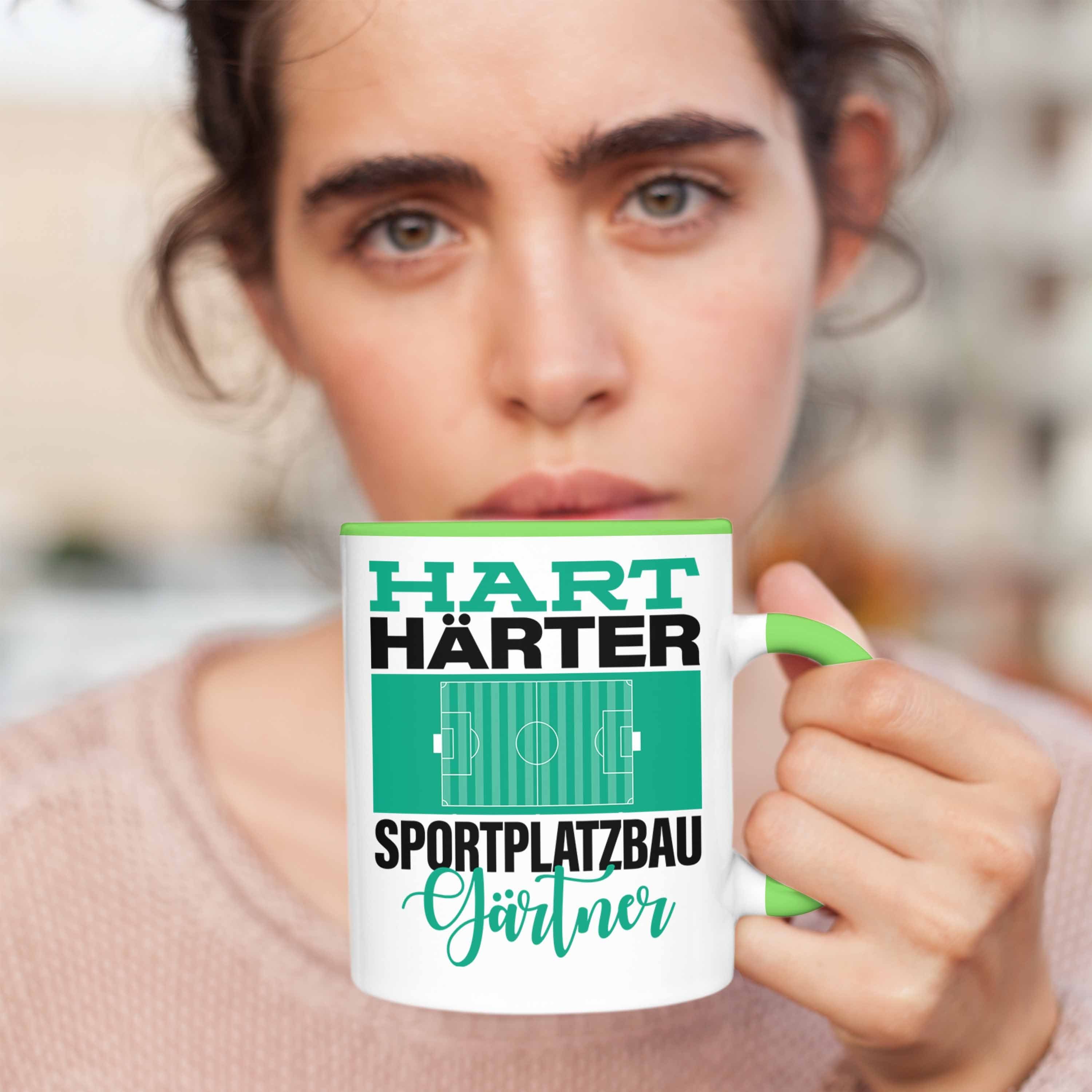 Tasse Trendation Sportp "Hart Härter Spruch Tasse für Sportplatzbaugärtner Geschenkidee Grün