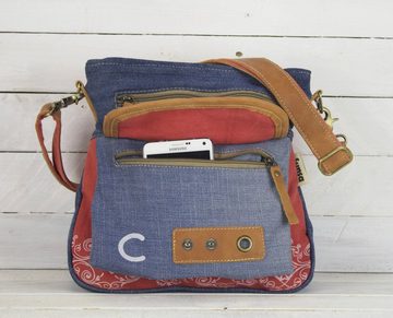 Sunsa Umhängetasche Damen Umhängetasche aus recycelte Jeans und rote Canvas. Große Crossbody Tasche in Vintage Design, recycelte Materialien