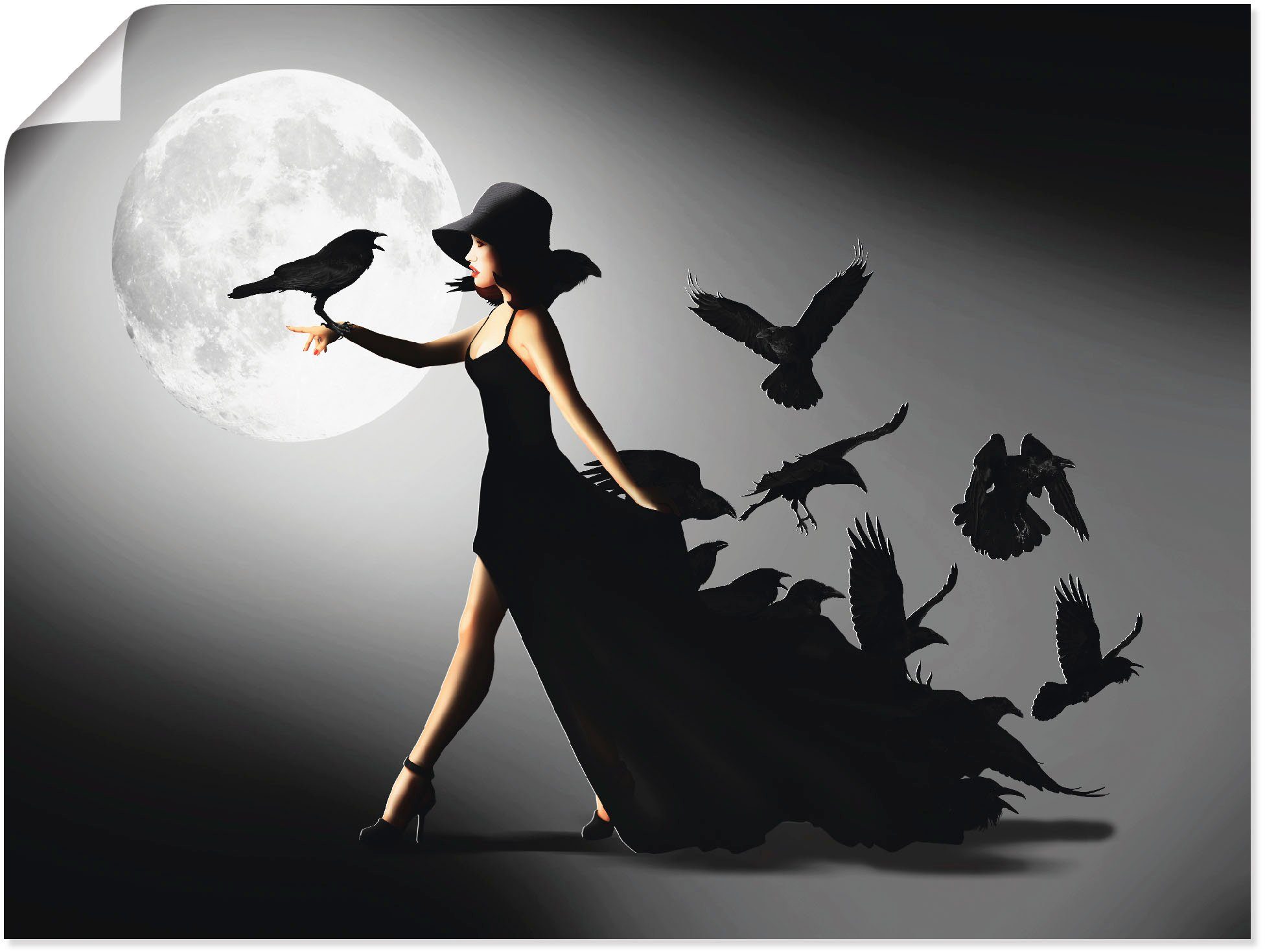 Artland Wandbild Die Frau mit den Raben, Animal Fantasy (1 St), als Alubild, Leinwandbild, Poster in verschied. Größen