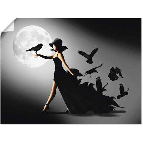 Artland Wandbild Die Frau mit den Raben, Animal Fantasy (1 St), als Alubild, Outdoorbild, Leinwandbild, Poster, Wandaufkleber