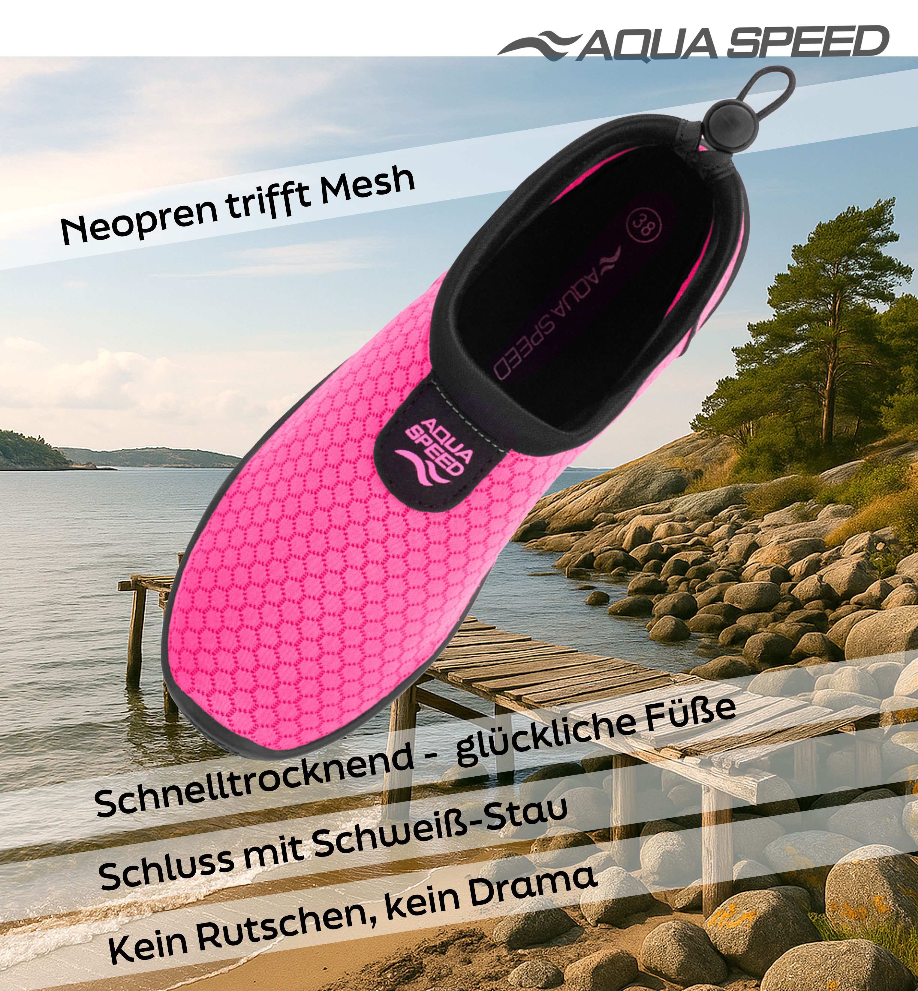 Aqua Speed 30 Aqua Shoe Griffige Wasserschuhe mit Mikrofaserhandtuch – sommerlic Wasserschuh (Barfuß-Schwimmschuhe mit Grip – für Kinder, Damen & Herren) Sohle mit Grip – Mit Mikrofaserhandtuch für Pool & Sauna