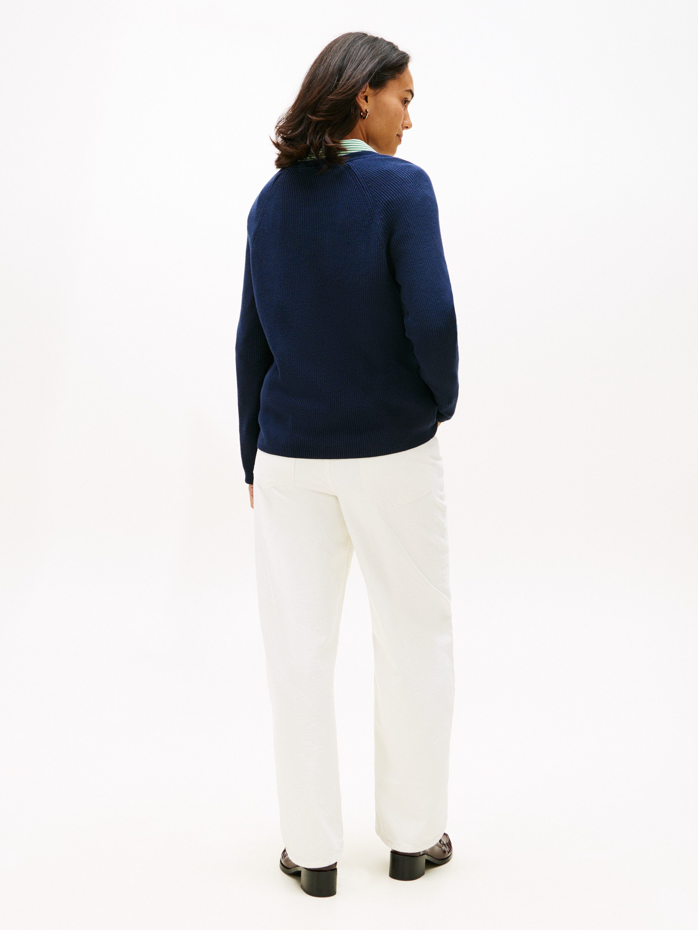 Tommy Hilfiger Strickpullover CO CARDI STITCH V-NK LS mit Logostickerei