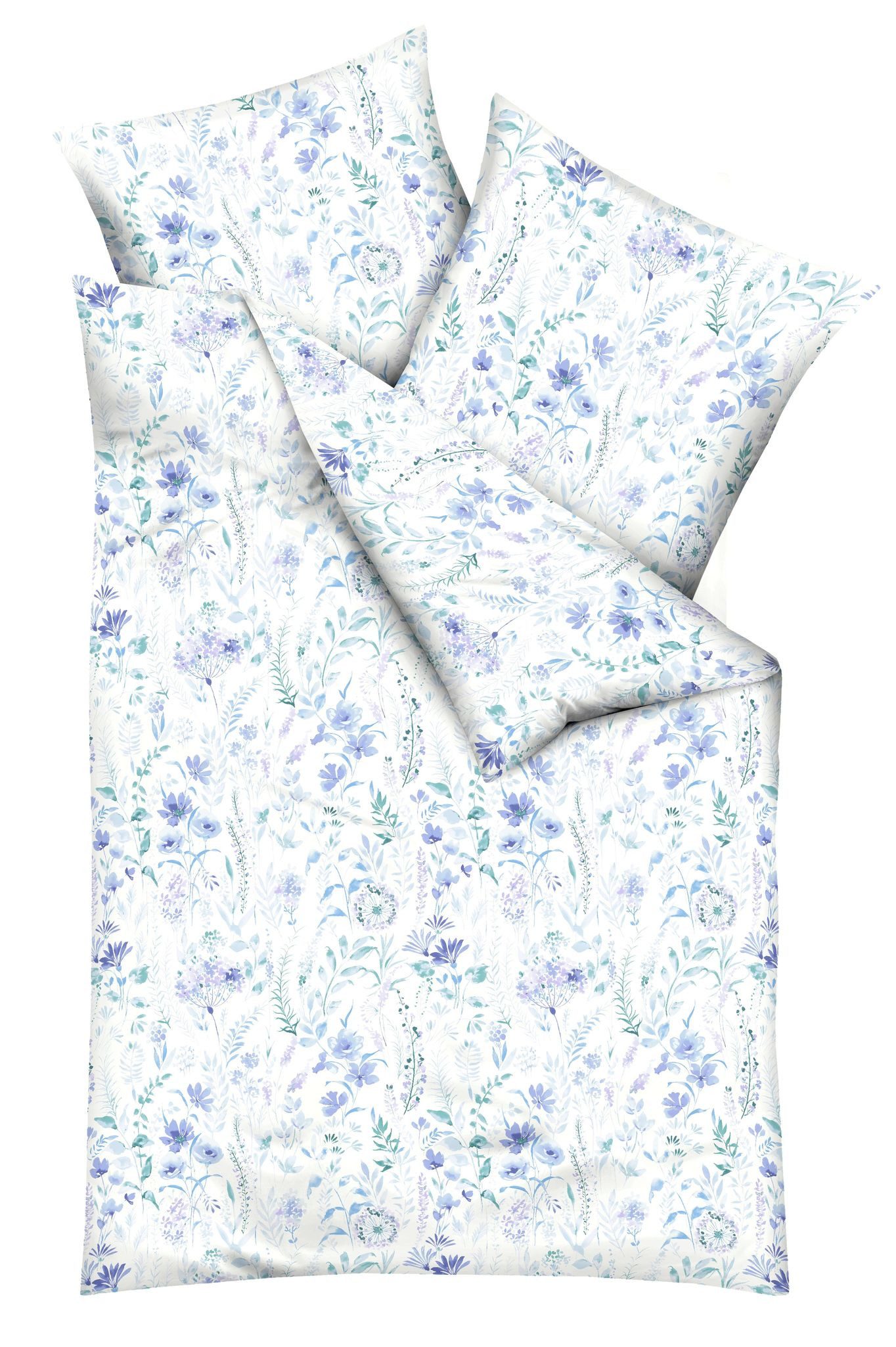 Kaeppel Bettwäsche 135x200cm Lara Blau Blumenmuster geblümt, Seersucker, 2 teilig, dezente Blumen in Lila & Blau