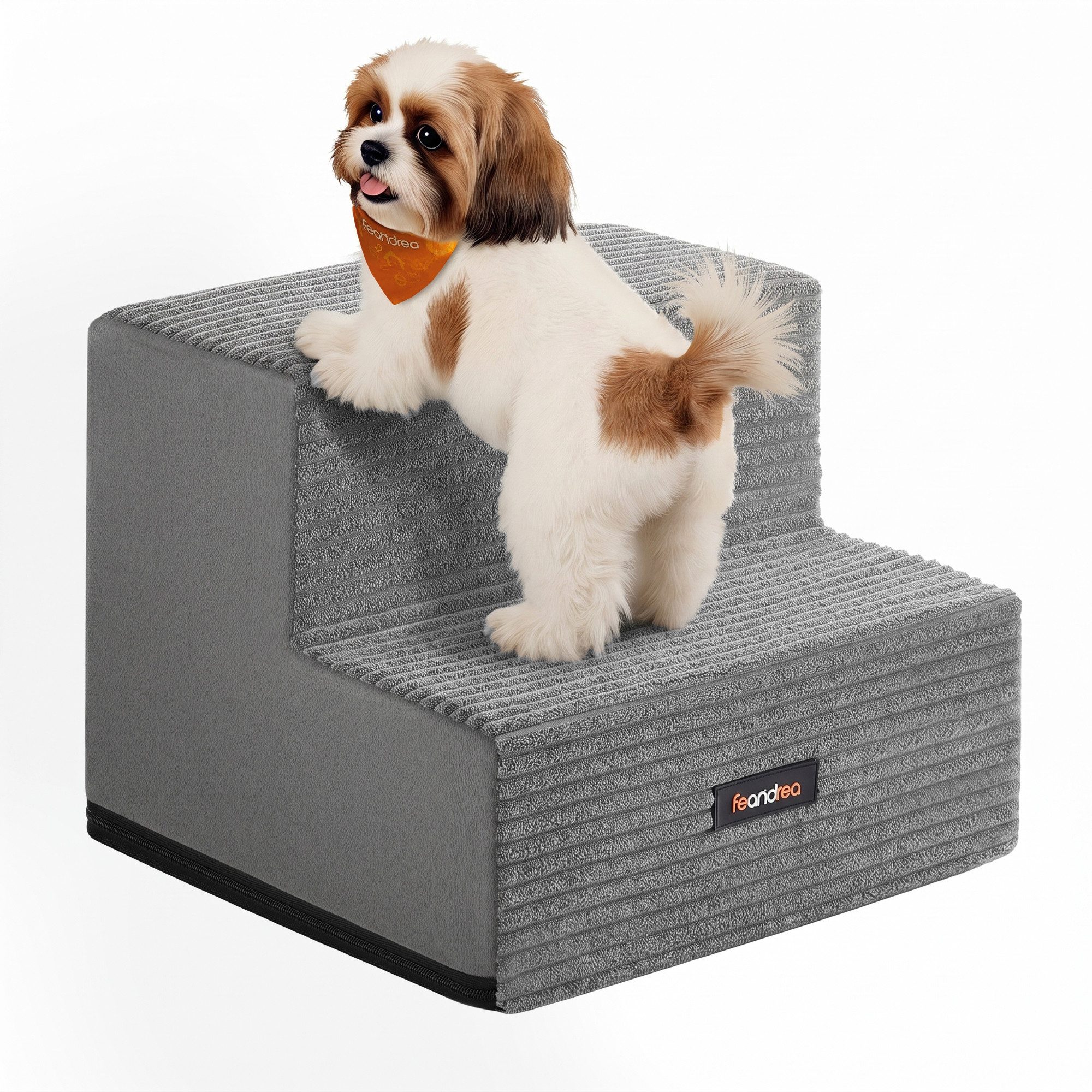 FEANDREA Haustiertreppe Waschbare Haustiertreppe für Bett und Sofa, 2 Stufen Katzentreppe aus Schaumstoff, Hunderampe für Kleine Hunde