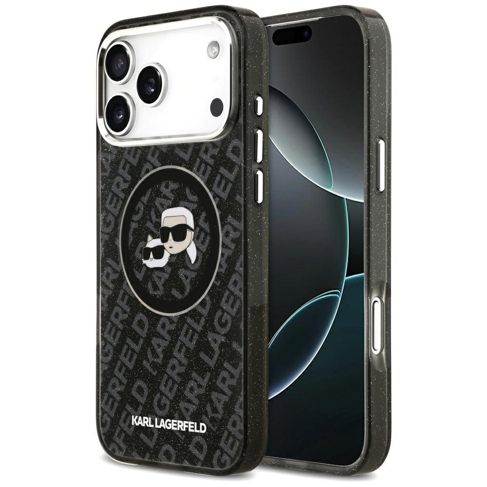 KARL LAGERFELD Handyhülle MagSafe iPhone 17 Pro Max Kunststoff schwarz Glitzer Logo 6,9 Zoll, Kantenschutz