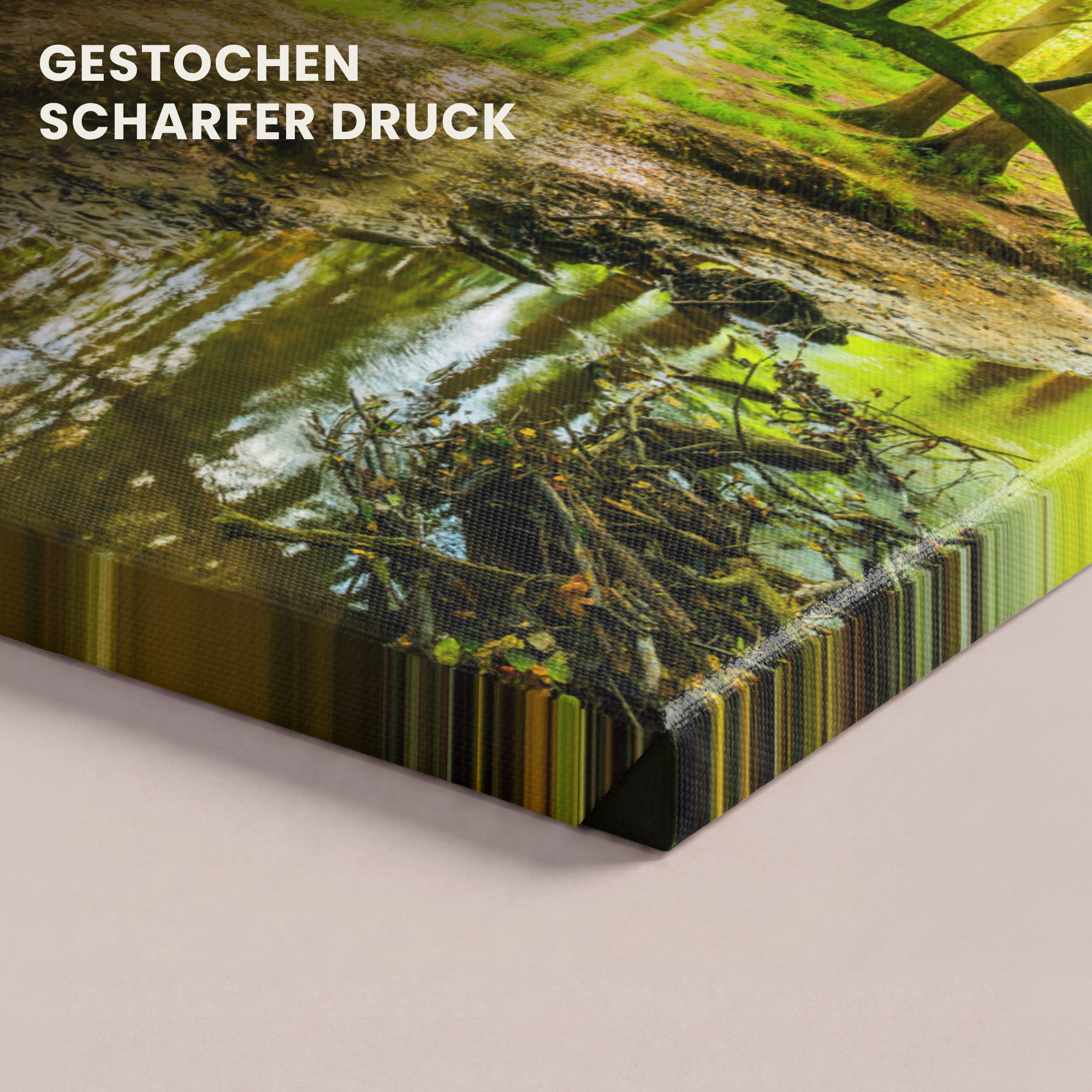 OneMillionCanvasses® Leinwandbild Wald - Landschaft - Wasser - Bäume - Sonne - Grün - Natur, Fotodruck (1 St), Wandbild, Deko Schlafzimmer Wohnzimmer Flur 20x20 – Bild 3 von 5