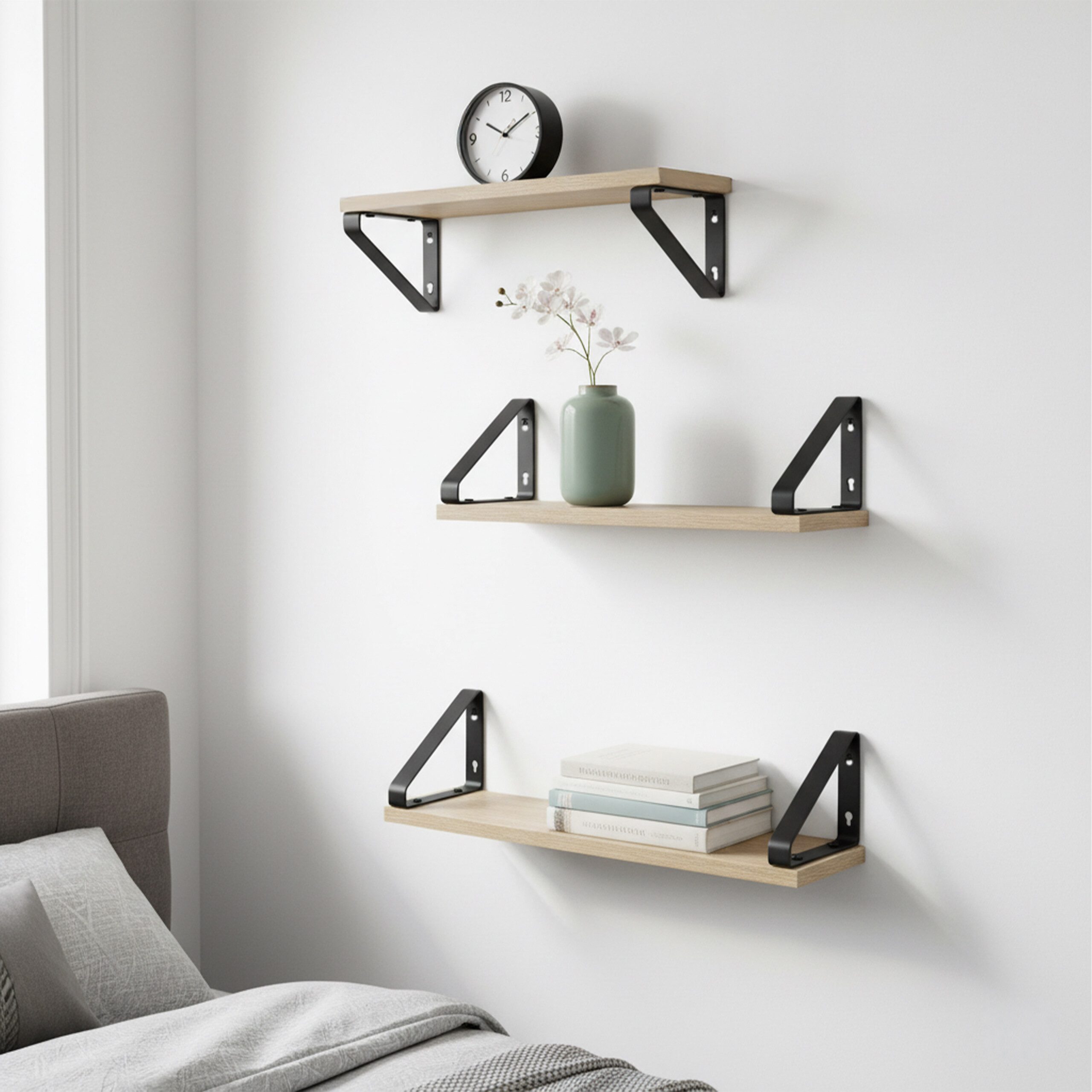 relaxdays Wandregal im Set 3 Größe, 3-tlg., helles Holz günstig online kaufen