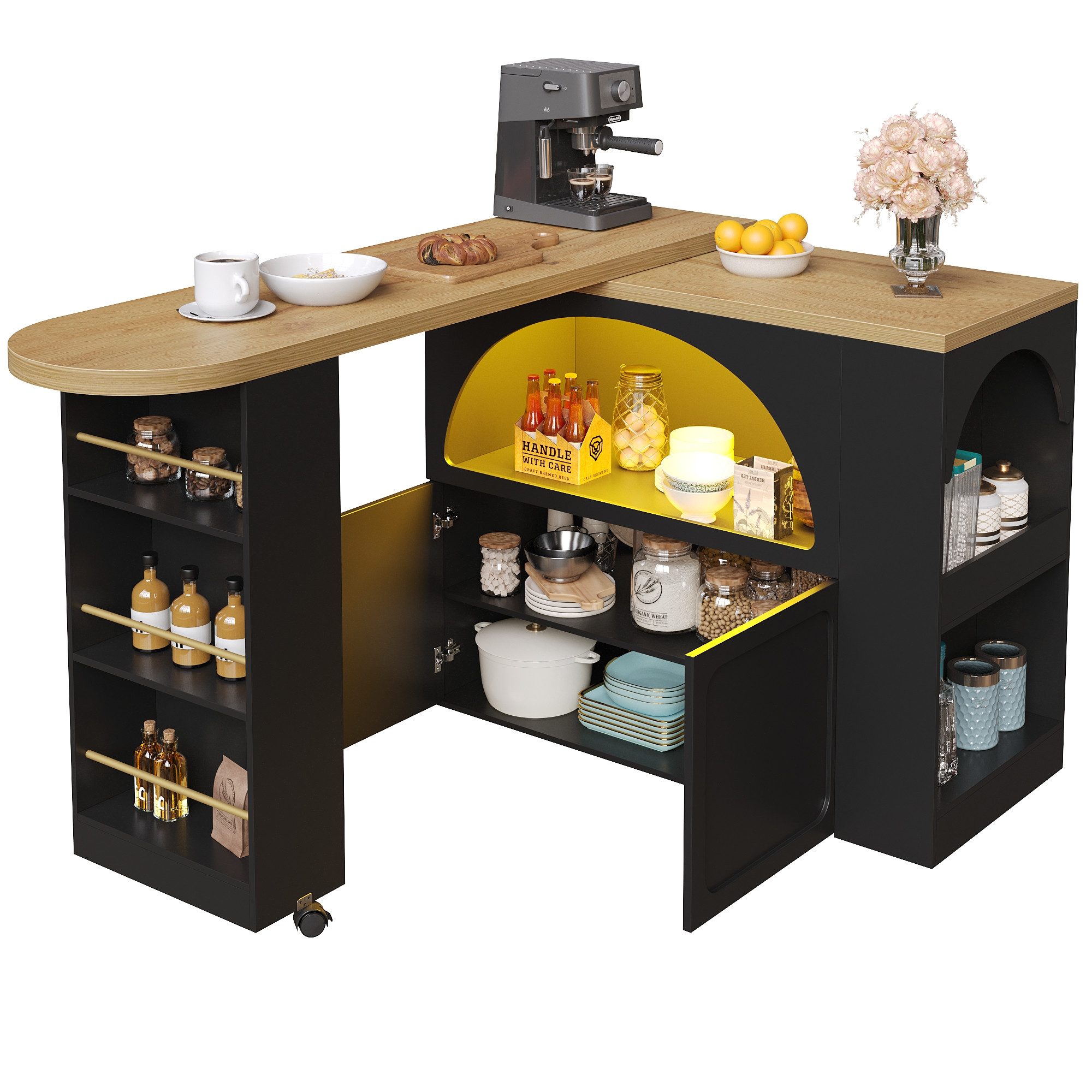 OKWISH Bartisch Ausziehbarer Kücheninsel,mit Stauraum (mit günstig online kaufen