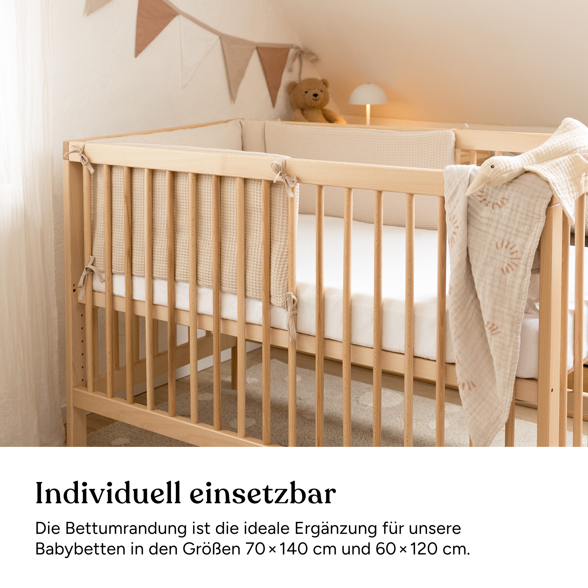 Ehrenkind Bettumrandung Bettumrandung Babybett aus Bio-Baumwolle, (hochwertige Bio-Baumwolle und innen weich gepolstert, Babybett Umrandungen), Bettumrandung Babybett, Gitterbett Schutz