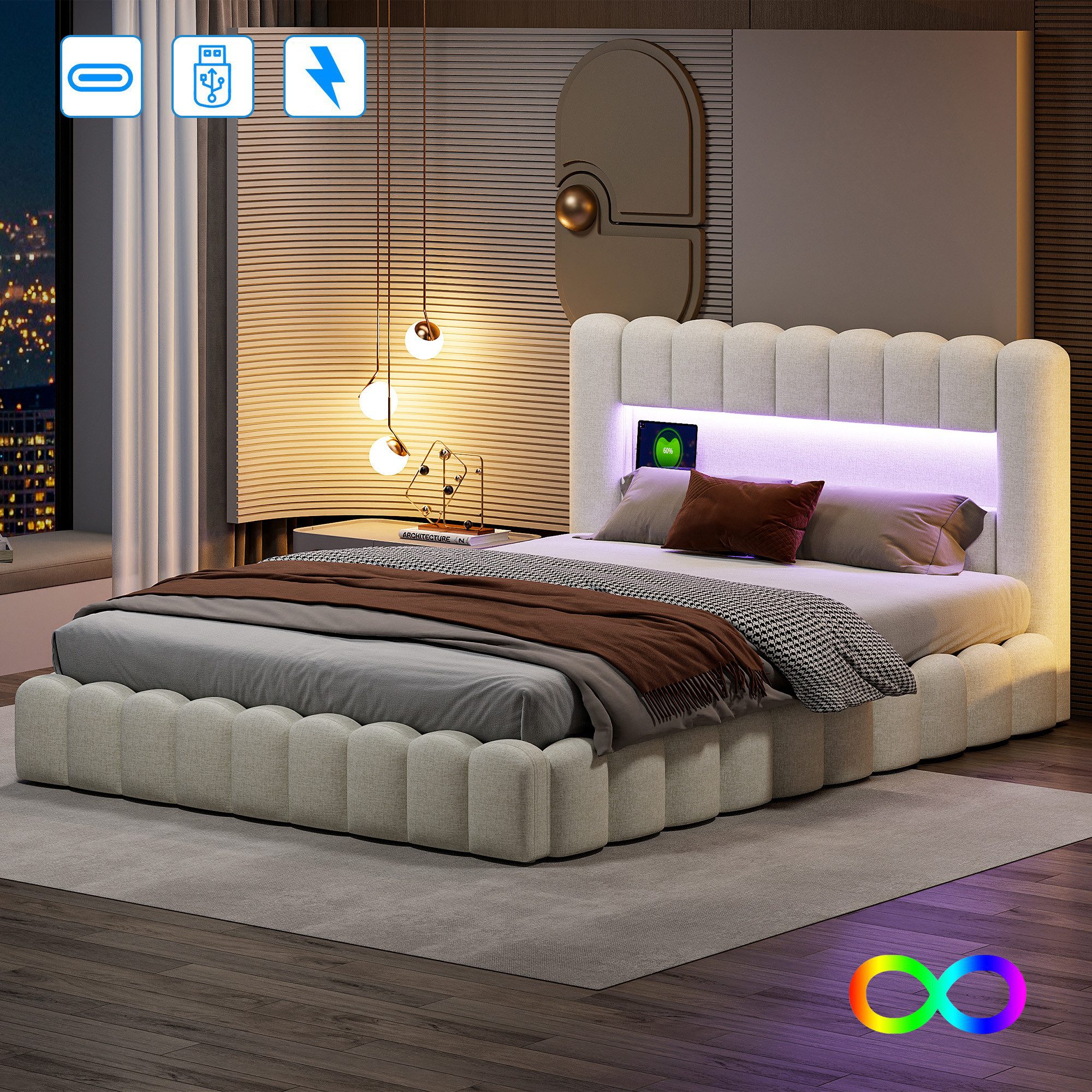 Furnishings Home Polsterbett Doppelbett Jugendbett (Set, Bett), Mit LED-Bel günstig online kaufen