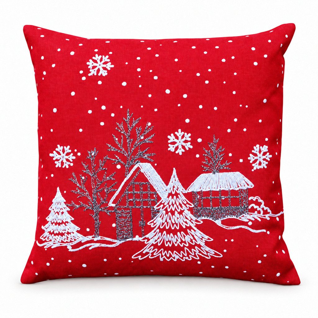 texpot Kissenhülle Stickerei Winterdorf Weihnachten Winter Dekokissen Sofakissen, (1 Stück)