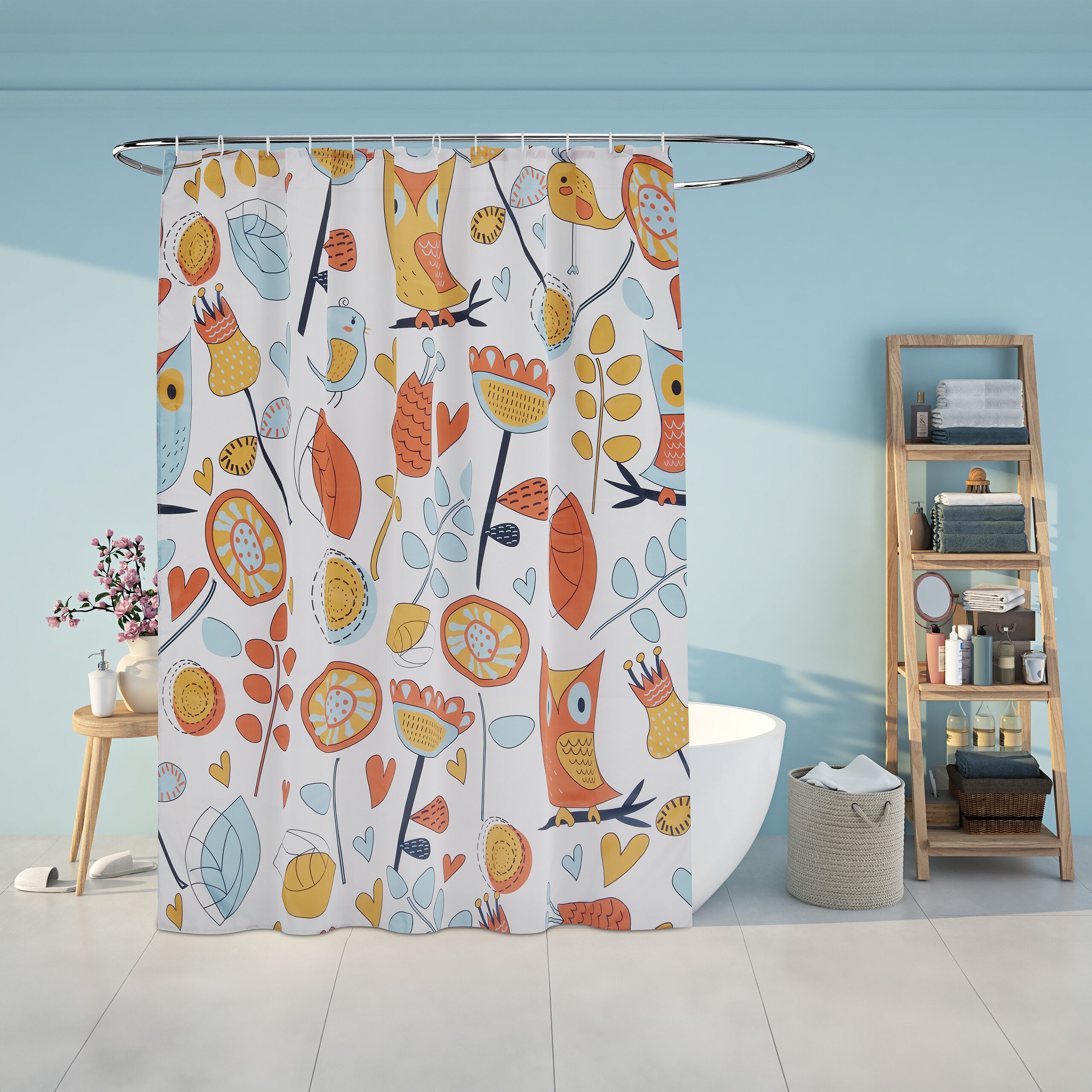 relaxdays Duschvorhang 180x200 cm mit Motiv Breite 180 cm (Eulen), 180x200c günstig online kaufen