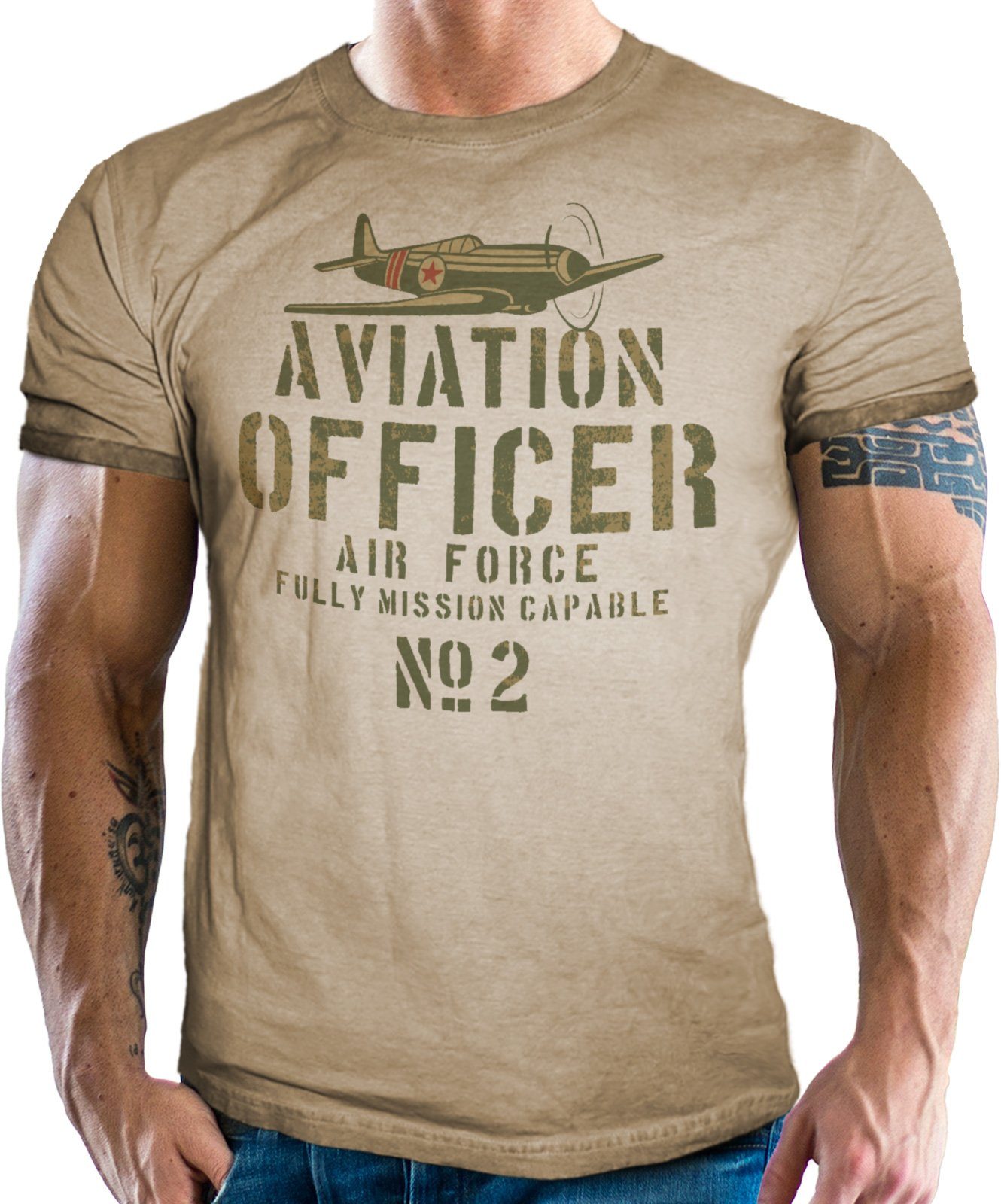 GASOLINE BANDIT® T-Shirt für US Army Fans im Washed Sand Look: Aviation Officer