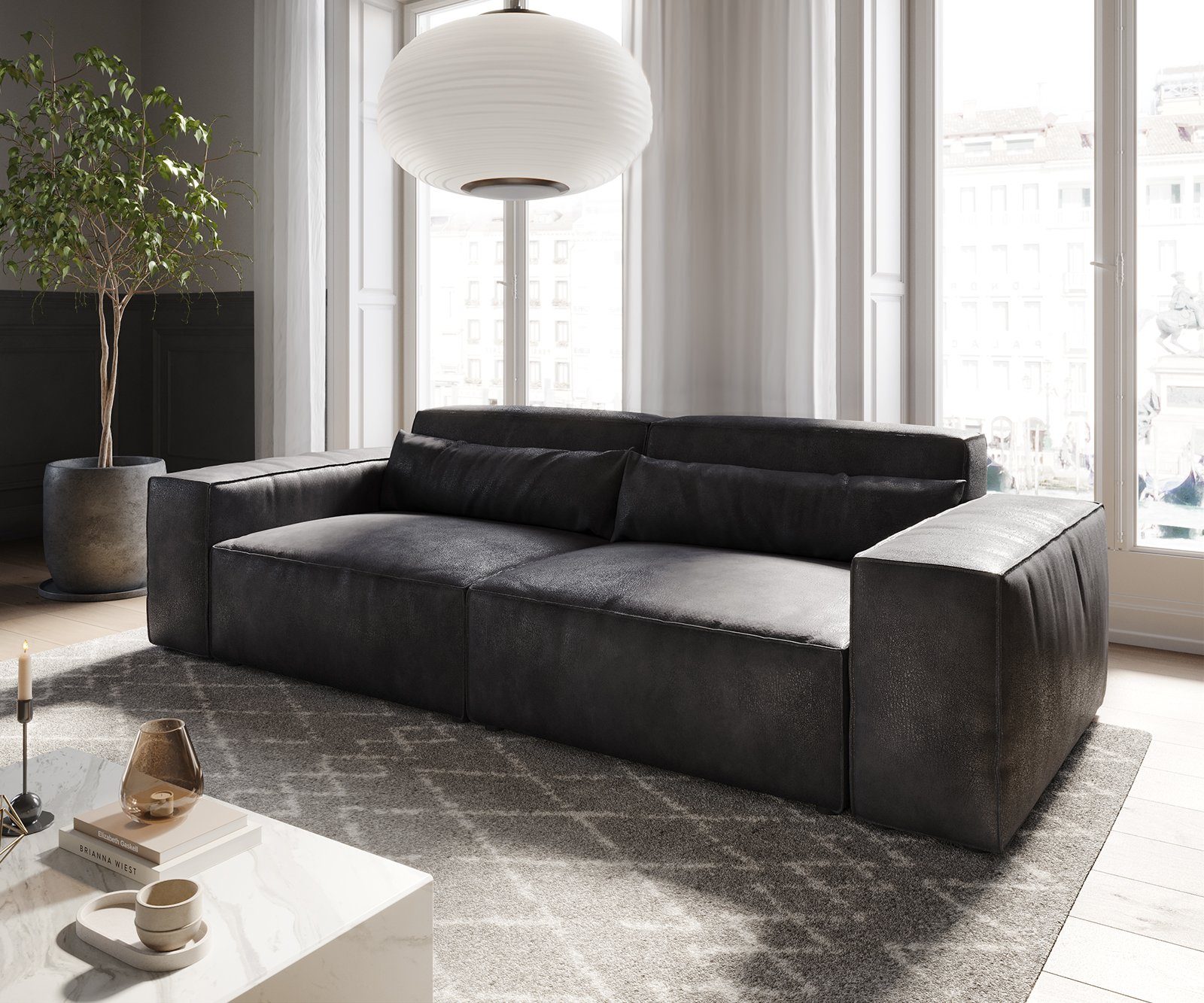 DELIFE Big-Sofa Sirpio, Lederimitat Vintage Anthrazit günstig online kaufen