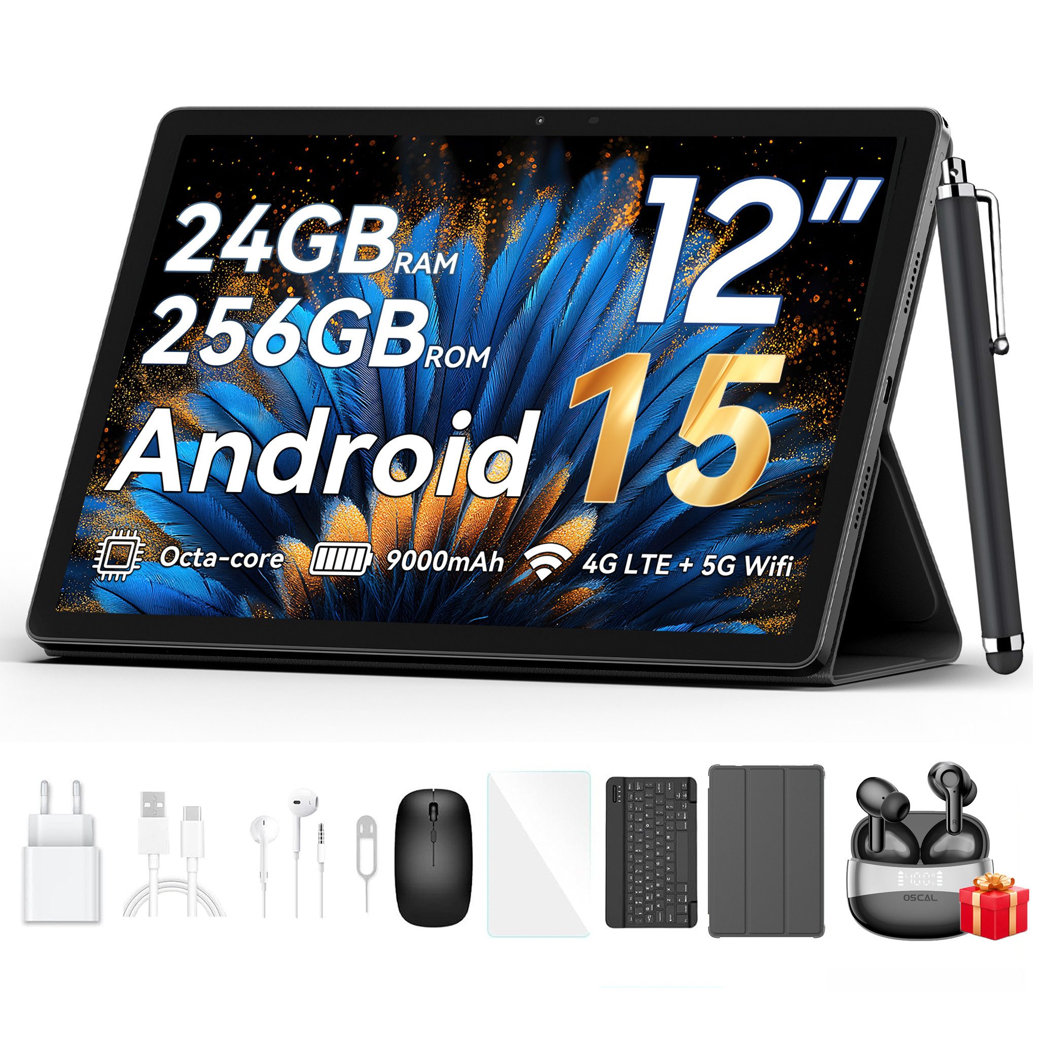 blackview 12,1 " Mega2 Android 15 4G LTE 2,4K 8GB/12GB+256GB Tablet (12", 256 GB, Android 15, 4G (LTE), 2.4K FHD, 9000mAh, PC-Modus 2,0, Octa-Core)