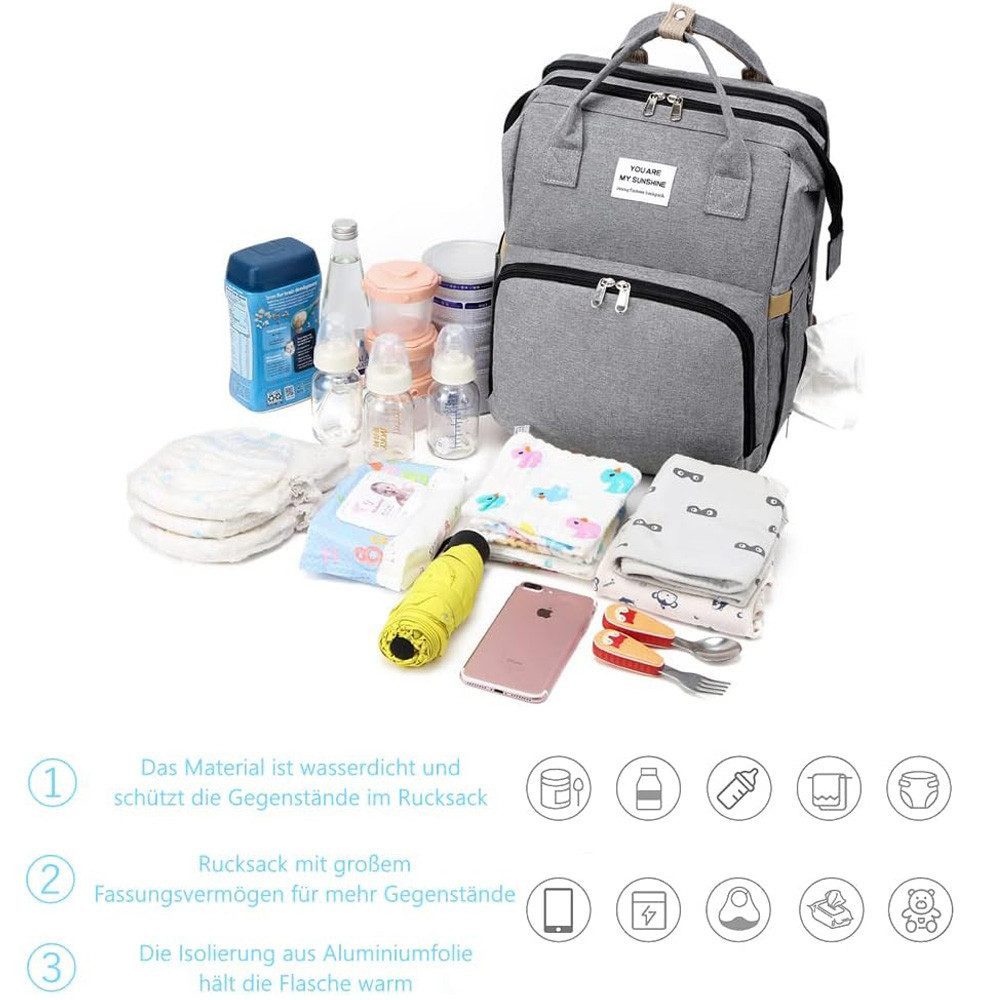 ibettertec Wickelrucksack Baby Wickelrucksack, Wickeltasche Multifunktions Reise Rucksack (mit Wickelunterlage multifunktional Wasserabweisend und Kinderwagengurte, Große Kapazität Rucksack für unterwegs)
