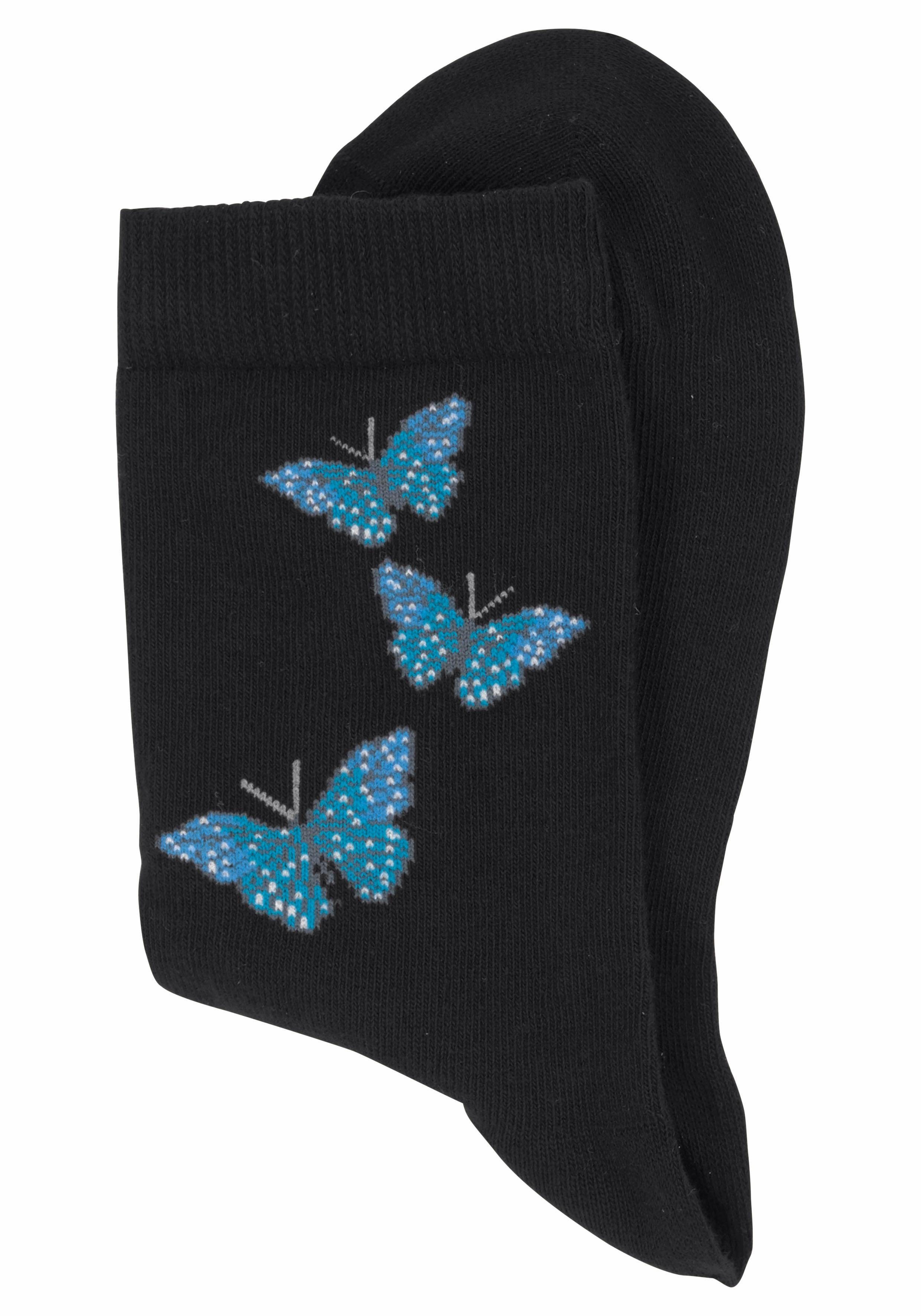 7-Paar) und Socken Vogelmotiven (Set, mit H.I.S Schmetterlings-