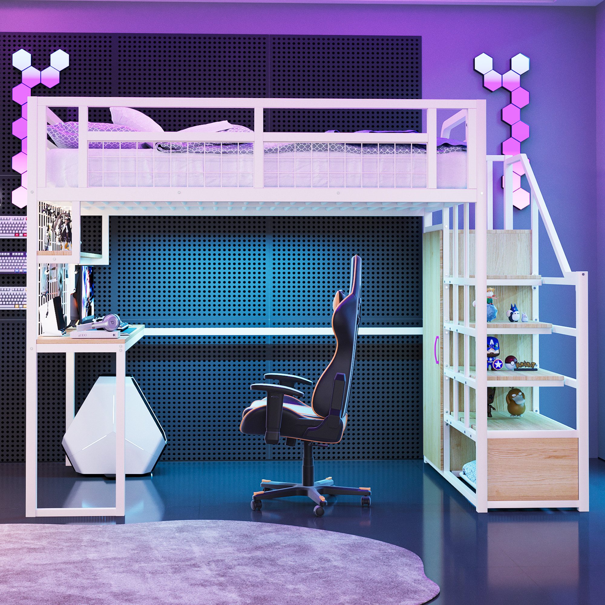 STILVORA Hochbett 140x200 mit Kleiderschrank,Eisenbett Jugendbett mit Staur günstig online kaufen