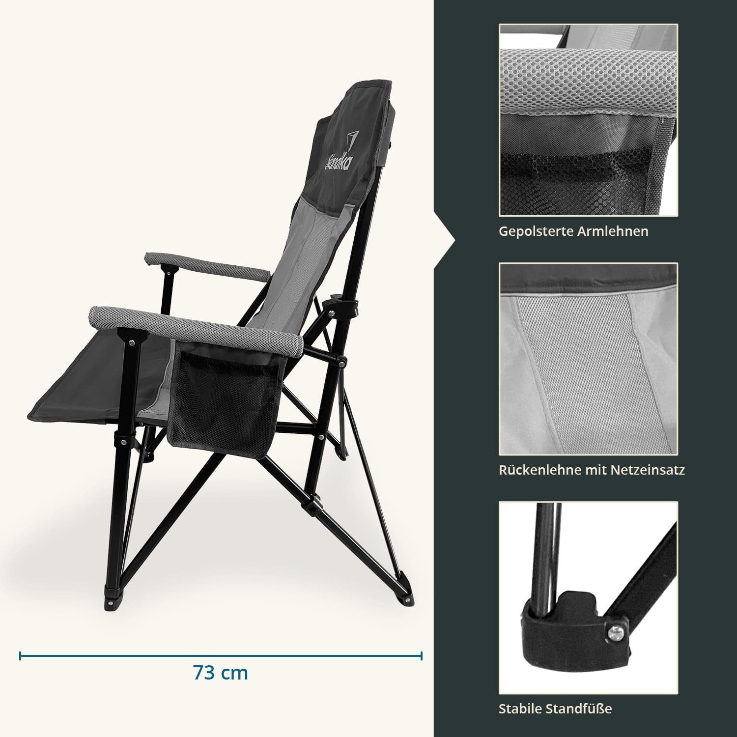 Skandika Campingstuhl Kevo, Gartenstuhl, Anglerstuhl, Klappsessel, Faltstuhl, Getränkehalter (Max. Nutzergewicht 136 kg, Getränkehalter, Tragetasche), Tragetasche, Netzeinsatz, Organizer-Tasche, gepolsterte Armlehnen