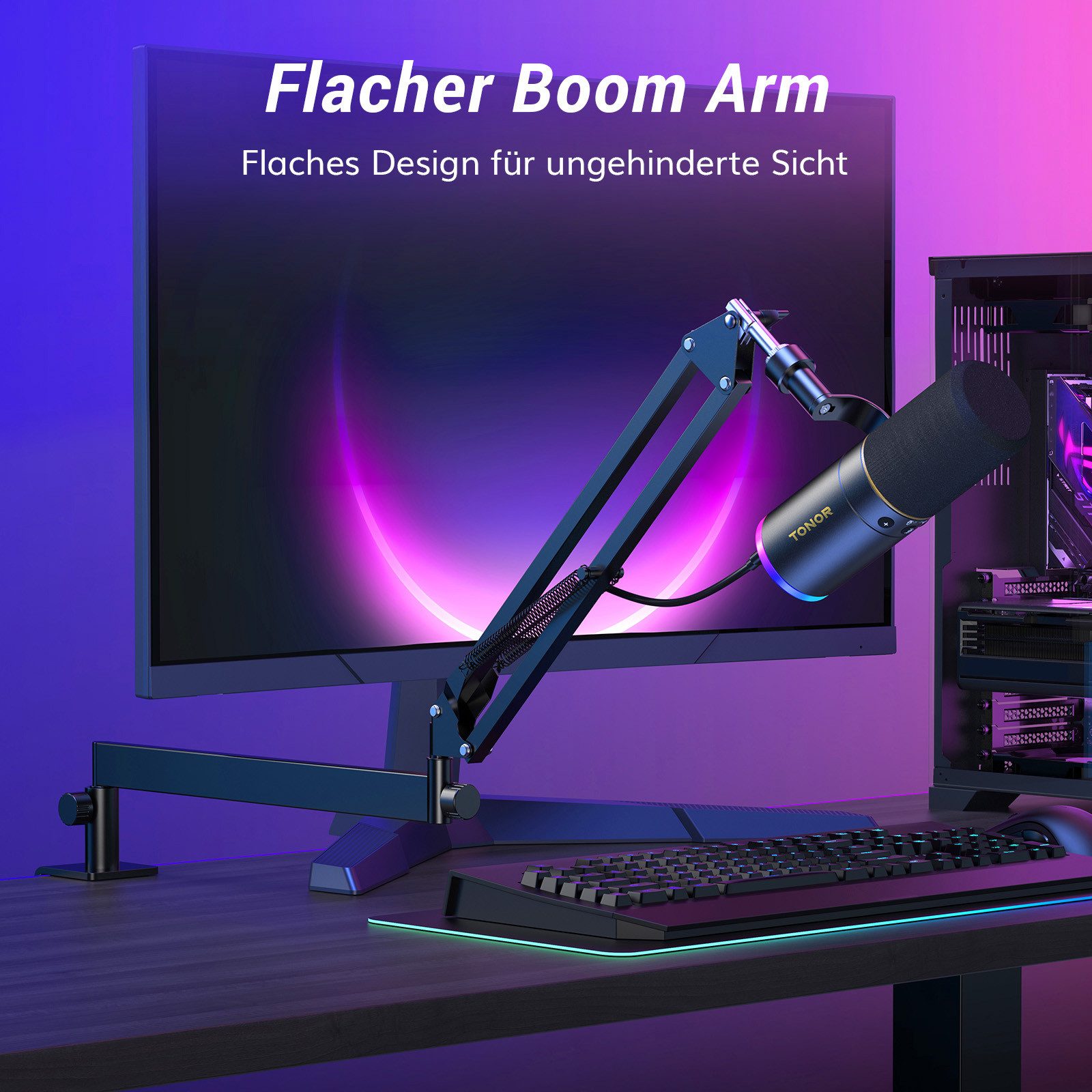 TONOR Streaming-Mikrofon Gaming Mikrofon mit Low Profile Mic Arm, PC Microphone TD520S+