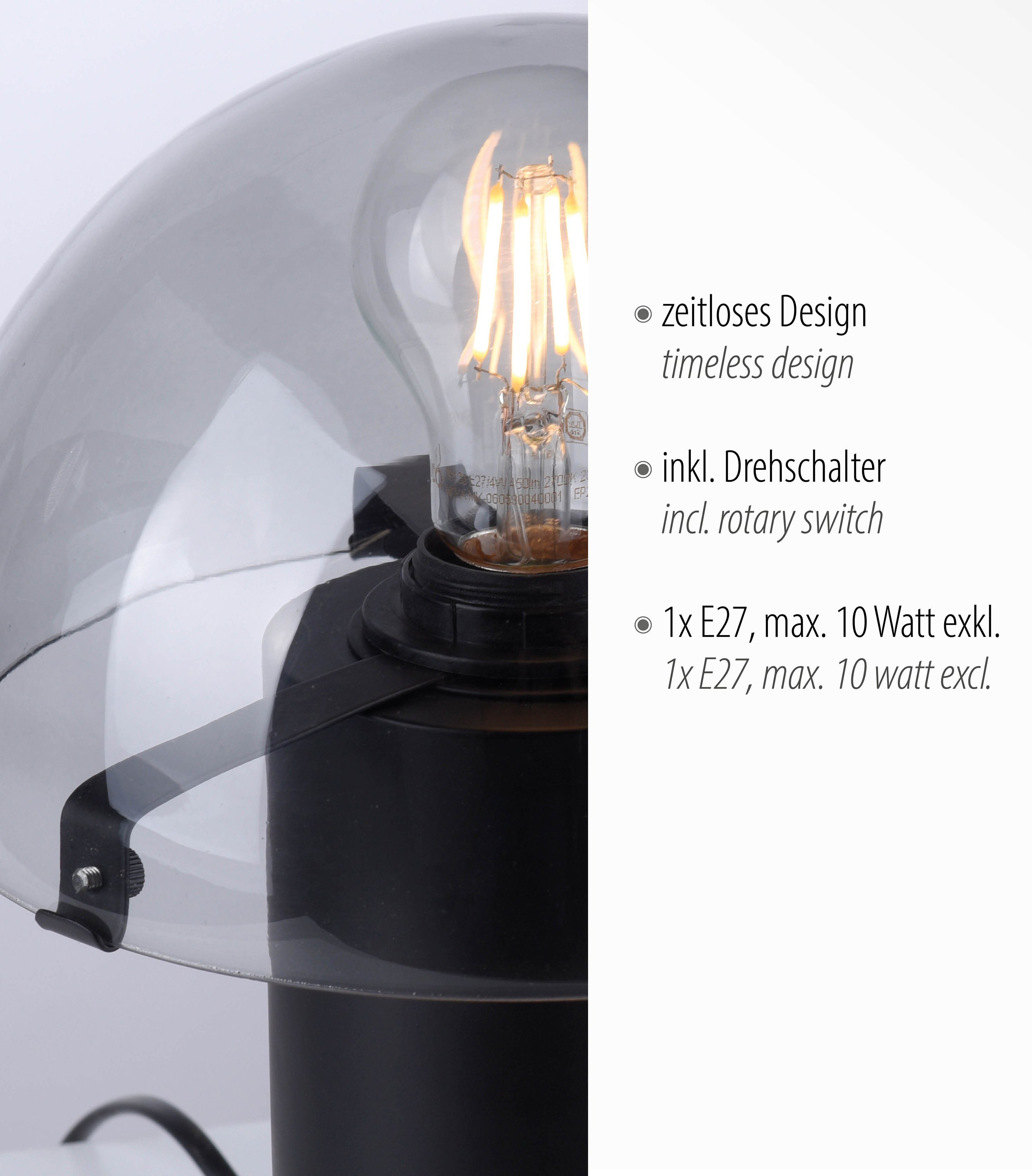 schwarz/rauchglas Pilzlampe Leuchtmittel, E27, ohne andas Ein-/Ausschalter, Drehschalter, skandinavisch Tischlampe Skickja, Tischleuchte