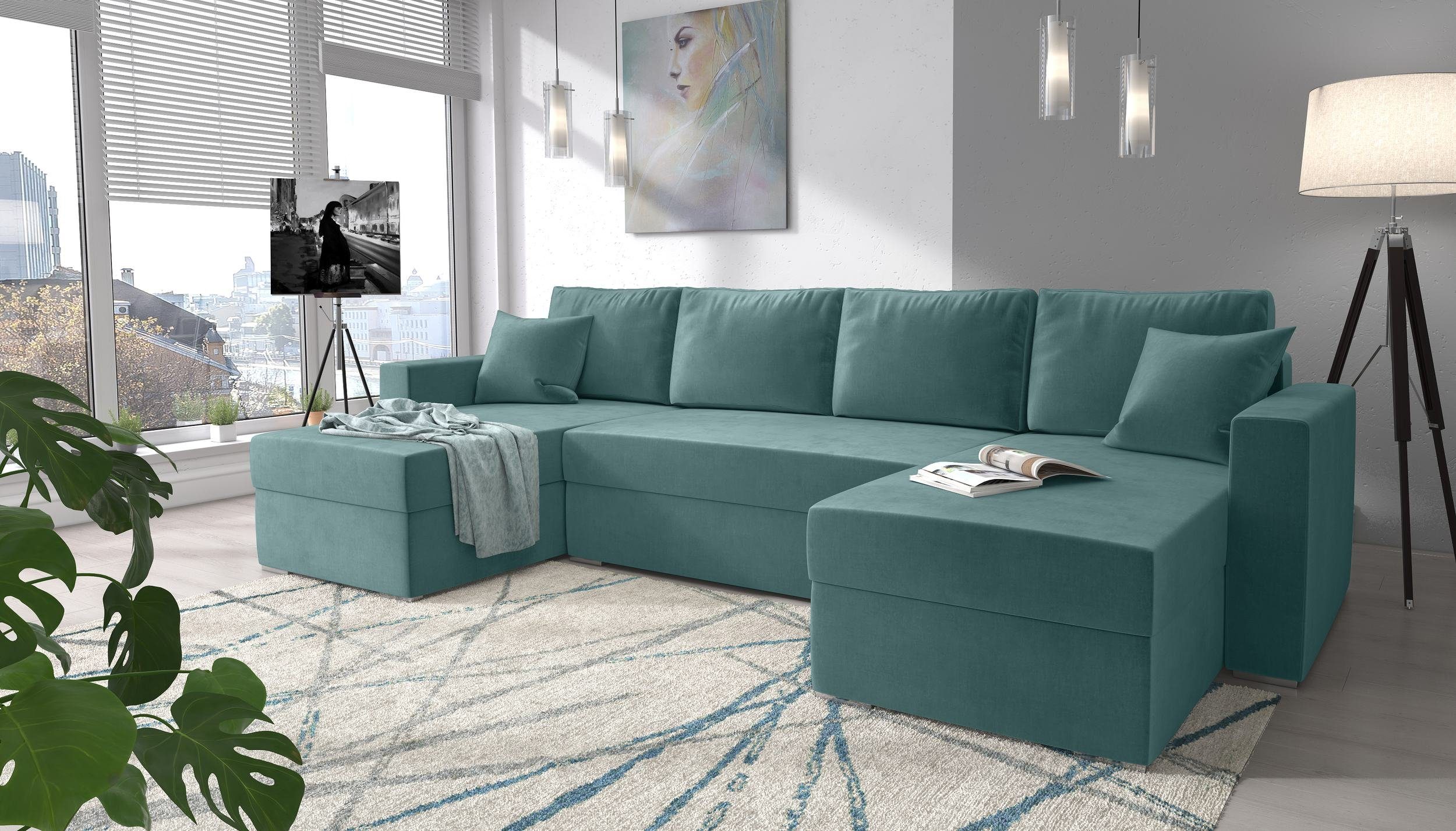 Stylefy Wohnlandschaft Rubicon, U-Form, Sofa, mit Bettfunktion und Bettkasten, frei im Raum stellbar, inklusive Kissen, Sitzkomfort, Klassisch Design