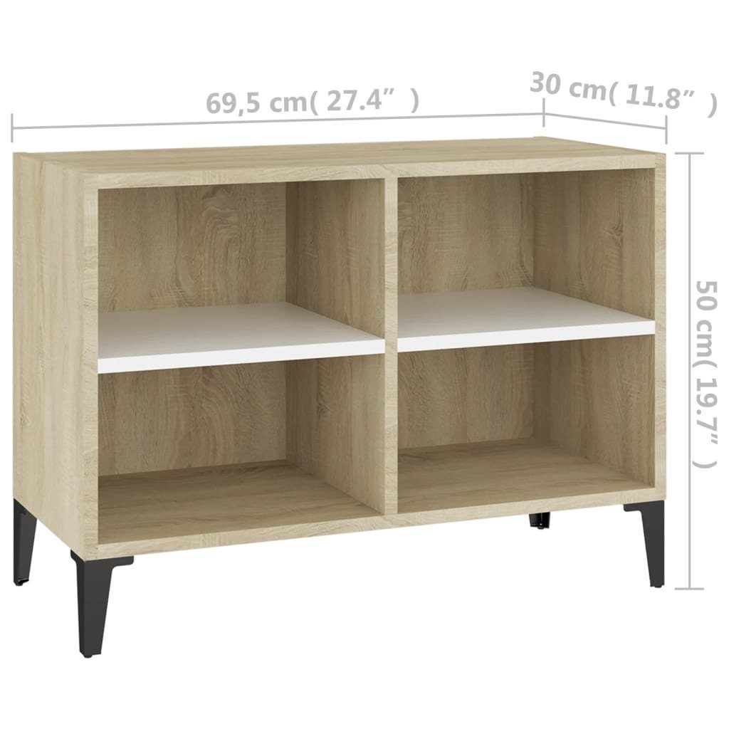 und cm 69,5x30x50 (1-St) vidaXL TV-Schrank Weiß TV-Schrank mit Weiß Sonoma-Eiche Metallbeinen Sonoma-Eiche